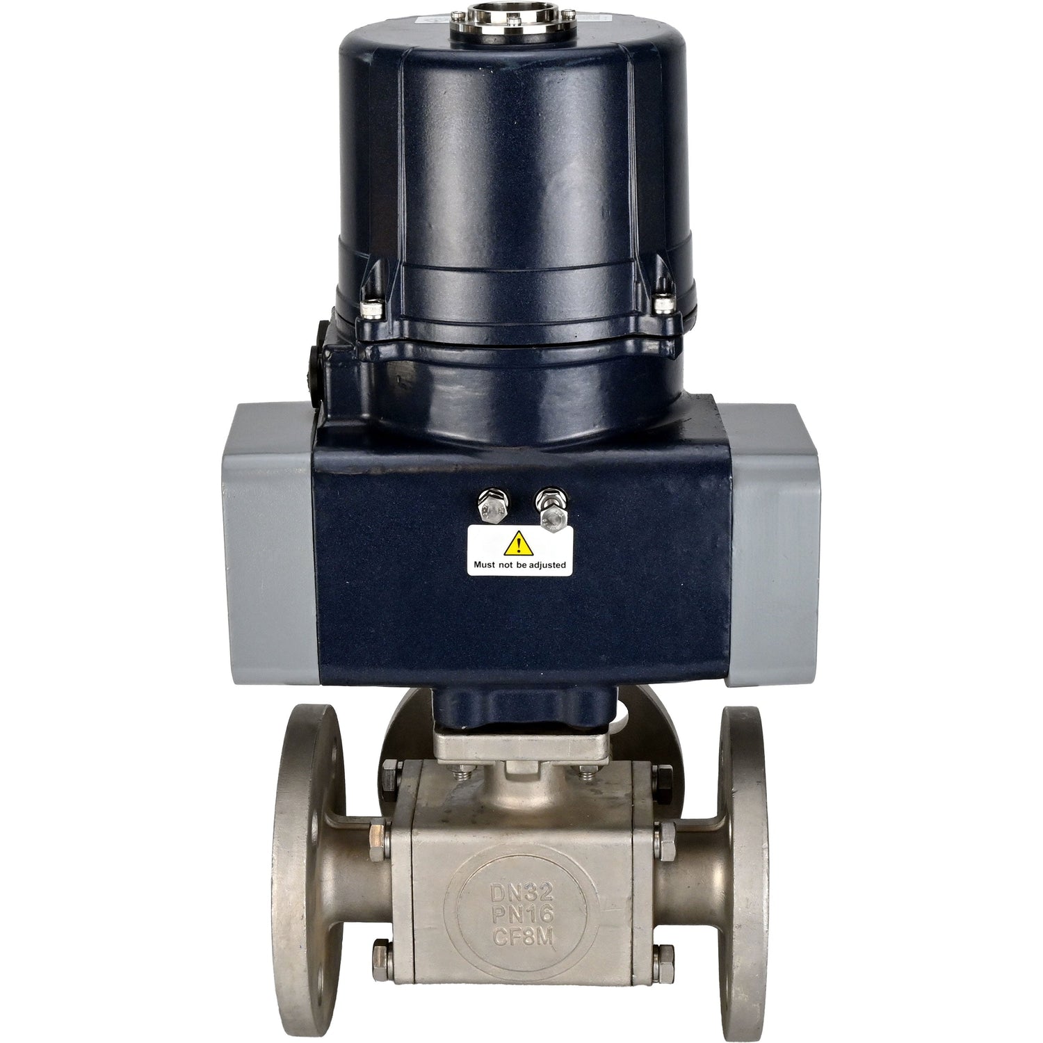 Ball valves Elephant BV3232P(4pc)-FP-3WL-F-ISO-H full bore, three-way, flanged, body - SS316 stainless steel, seal - PTFE, with electric quarter turn actuator Elephant QTSA-N-EM-O0-220VAC