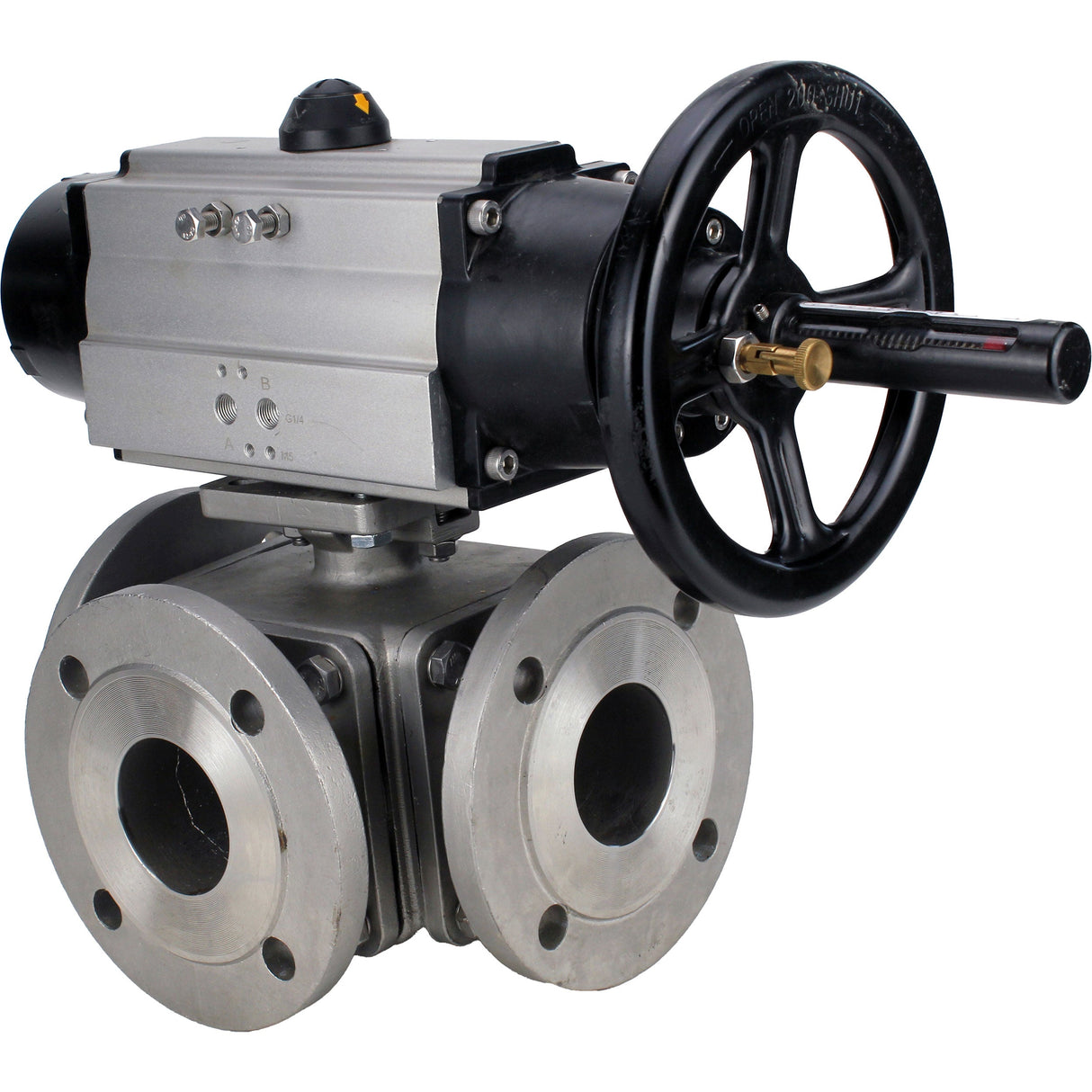 Vannes à boisseau sphérique Elephant BV3232P(4pc)-FP-3WL-F-ISO-H DN100 16 bar passage intégral, à brides, corps - acier inoxydable SS316, bride ISO F10/F12, carré 19x19, avec double actionneur pneumatique PA-DA-105-1 actions