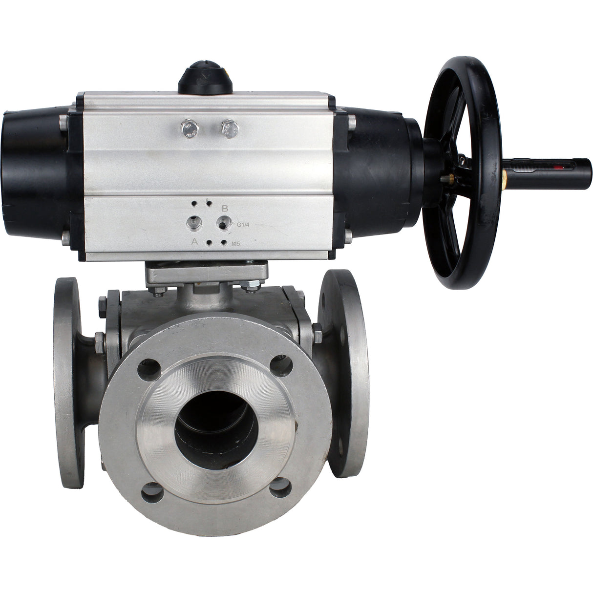 Vannes à boisseau sphérique Elephant BV3232P(4pc)-FP-3WL-F-ISO-H DN100 16 bar passage intégral, à brides, corps - acier inoxydable SS316, bride ISO F10/F12, carré 19x19, avec double actionneur pneumatique PA-DA-105-1 actions