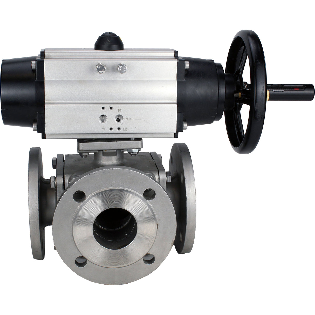 Vannes à boisseau sphérique Elephant BV3232P(4pc)-FP-3WL-F-ISO-H DN100 16 bar passage intégral, à brides, corps - acier inoxydable SS316, bride ISO F10/F12, carré 19x19, avec double actionneur pneumatique PA-DA-105-1 actions