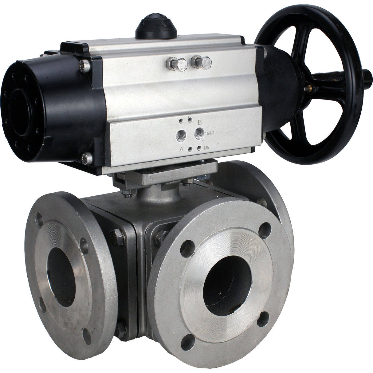 Vannes à boisseau sphérique Elephant BV3232P(4pc)-FP-3WL-F-ISO-H DN100 16 bar passage intégral, à brides, corps - acier inoxydable SS316, bride ISO F10/F12, carré 19x19, avec double actionneur pneumatique PA-DA-105-1 actions