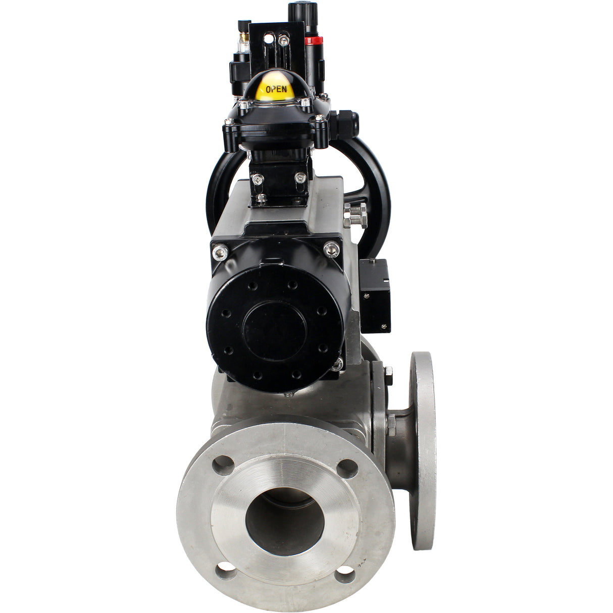 Ball valves Elephant BV3232P(4pc)-FP-3WL-F-ISO-H DN100 16 bar full bore, flanged, body - stainless steel SS316, ISO flange F10/F12, square 19x19, with pneumatic actuator PA-DA-105-1, pneumatic distributor 4M310-08 NAMUR 24V, LSU APL-210N and ATU AFC2000