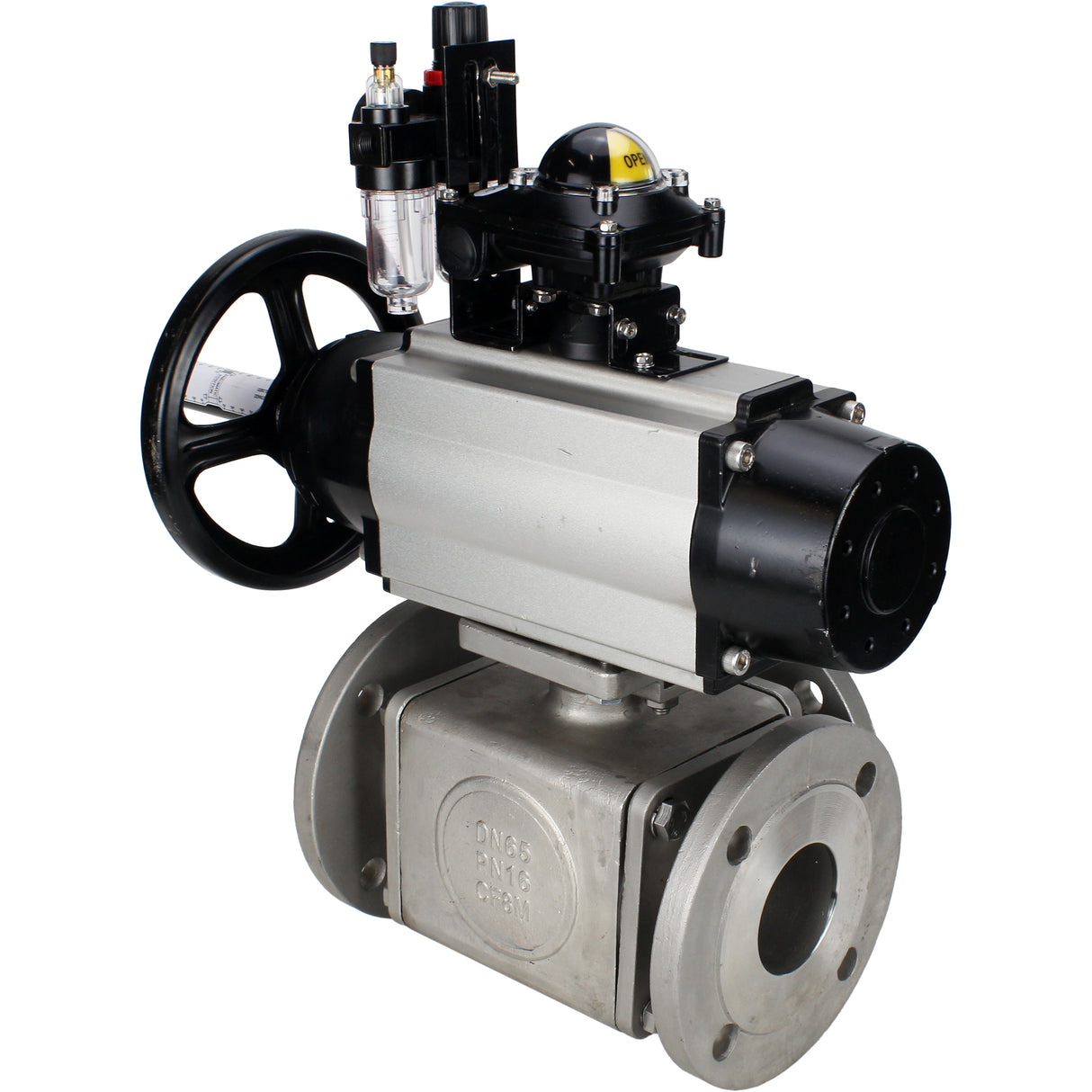 Ball valves Elephant BV3232P(4pc)-FP-3WL-F-ISO-H DN100 16 bar full bore, flanged, body - stainless steel SS316, ISO flange F10/F12, square 19x19, with pneumatic actuator PA-DA-105-1, pneumatic distributor 4M310-08 NAMUR 24V, LSU APL-210N and ATU AFC2000