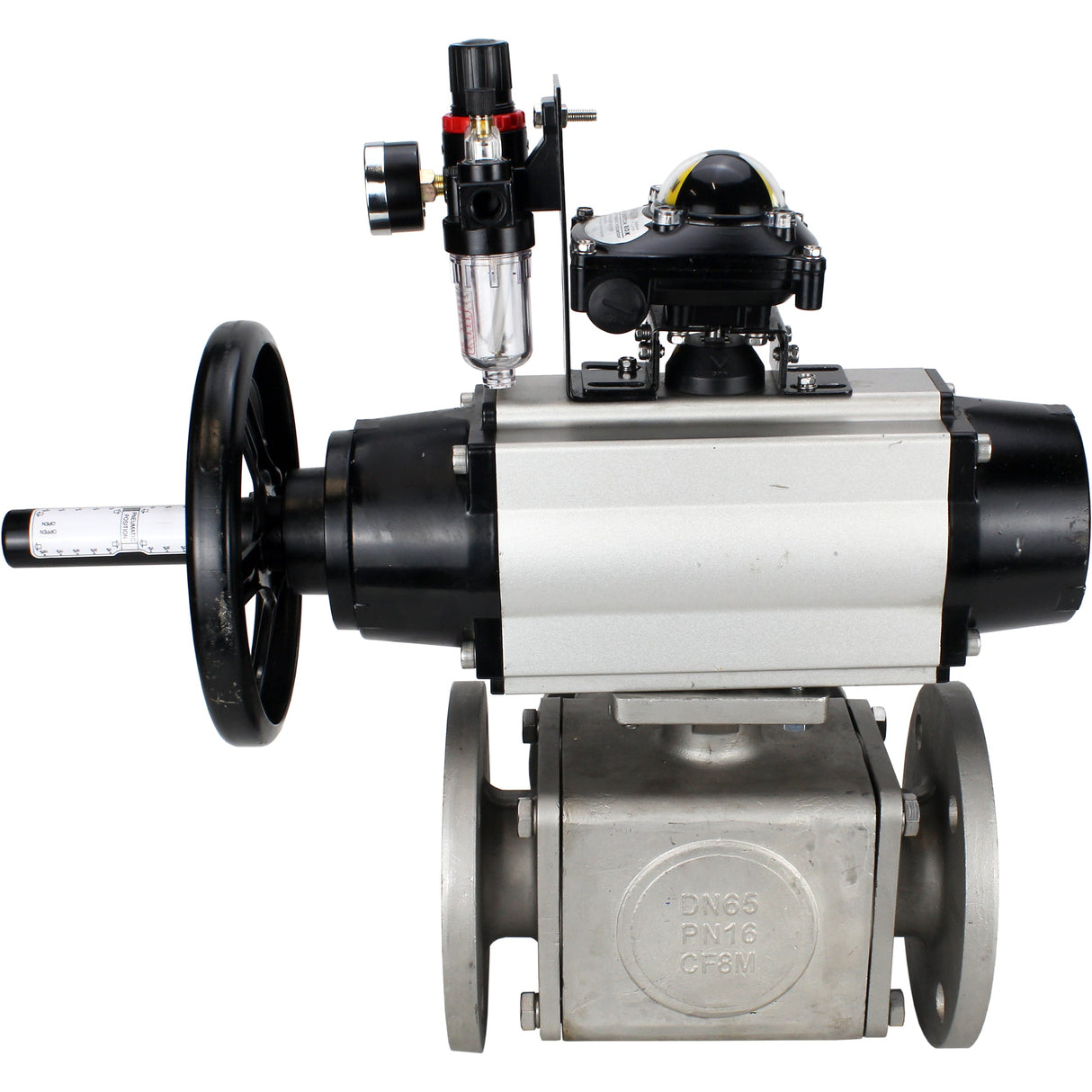 Ball valves Elephant BV3232P(4pc)-FP-3WL-F-ISO-H DN100 16 bar full bore, flanged, body - stainless steel SS316, ISO flange F10/F12, square 19x19, with pneumatic actuator PA-DA-105-1, pneumatic distributor 4M310-08 NAMUR 24V, LSU APL-210N and ATU AFC2000