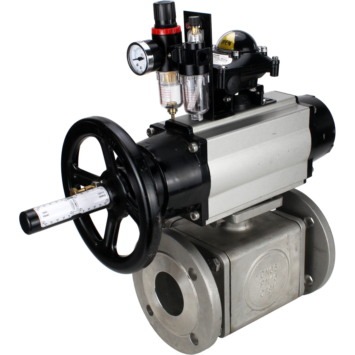 Ball valves Elephant BV3232P(4pc)-FP-3WL-F-ISO-H DN100 16 bar full bore, flanged, body - stainless steel SS316, ISO flange F10/F12, square 19x19, with pneumatic actuator PA-DA-105-1, pneumatic distributor 4M310-08 NAMUR 24V, LSU APL-210N and ATU AFC2000