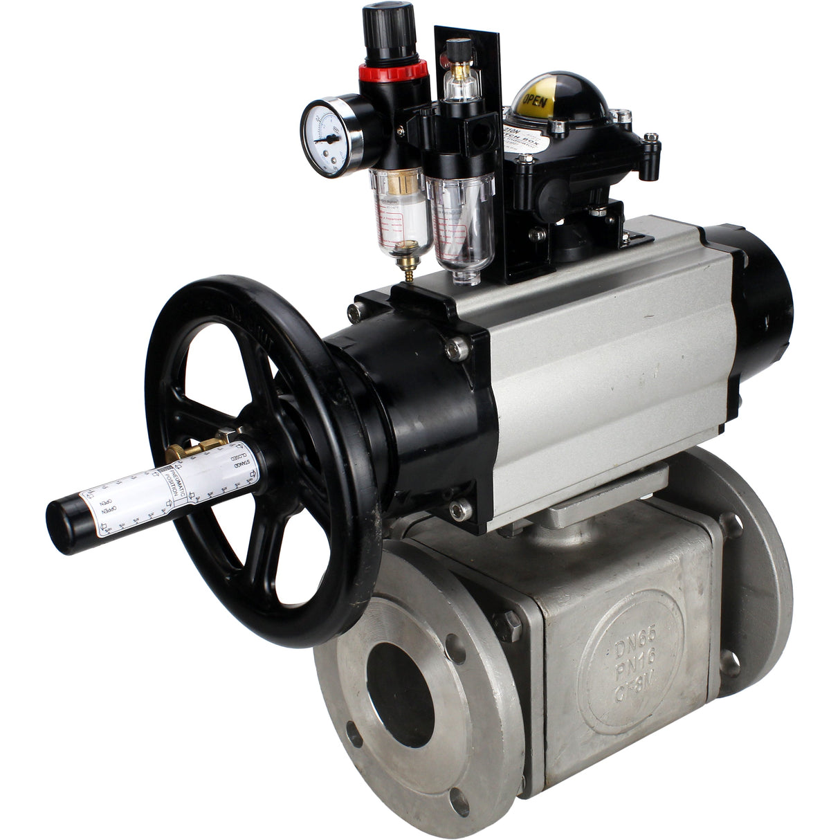 Ball valves Elephant BV3232P(4pc)-FP-3WL-F-ISO-H DN100 16 bar full bore, flanged, body - stainless steel SS316, ISO flange F10/F12, square 19x19, with pneumatic actuator PA-DA-105-1, pneumatic distributor 4M310-08 NAMUR 24V, LSU APL-210N and ATU AFC2000