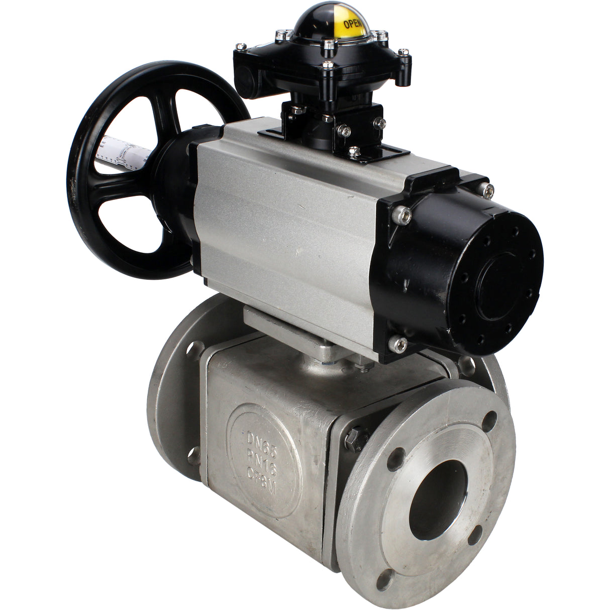 Ball valves Elephant BV3232P(4pc)-FP-3WL-F-ISO-H DN100 16 bar full bore, flanged, body - stainless steel SS316, ISO flange F10/F12, square 19x19, with double pneumatic actuator PA-DA-105-1 action, pneumatic distributor 4M310-08 NAMUR 220V and LSU APL-210N