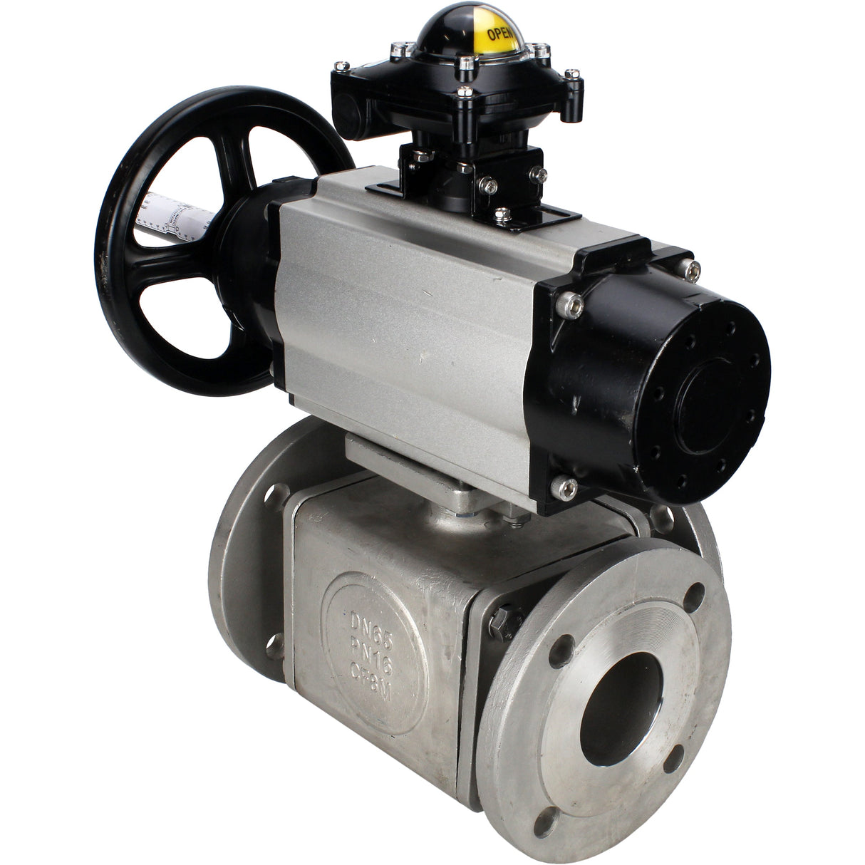 Ball valves Elephant BV3232P(4pc)-FP-3WL-F-ISO-H DN100 16 bar full bore, flanged, body - stainless steel SS316, ISO flange F10/F12, square 19x19, with double pneumatic actuator PA-DA-105-1 action, pneumatic distributor 4M310-08 NAMUR 24V and LSU APL-210N