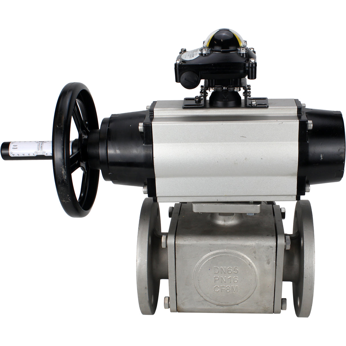 Ball valves Elephant BV3232P(4pc)-FP-3WL-F-ISO-H DN100 16 bar full bore, flanged, body - stainless steel SS316, ISO flange F10/F12, square 19x19, with double pneumatic actuator PA-DA-105-1 action, pneumatic distributor 4M310-08 NAMUR 220V and LSU APL-210N