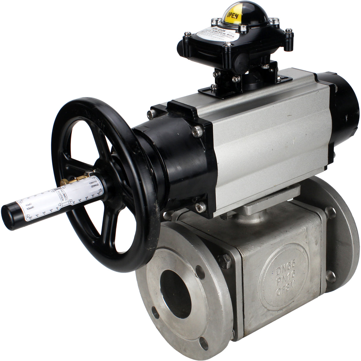 Ball valves Elephant BV3232P(4pc)-FP-3WL-F-ISO-H DN100 16 bar full bore, flanged, body - stainless steel SS316, ISO flange F10/F12, square 19x19, with double pneumatic actuator PA-DA-105-1 action, pneumatic distributor 4M310-08 NAMUR 220V and LSU APL-210N