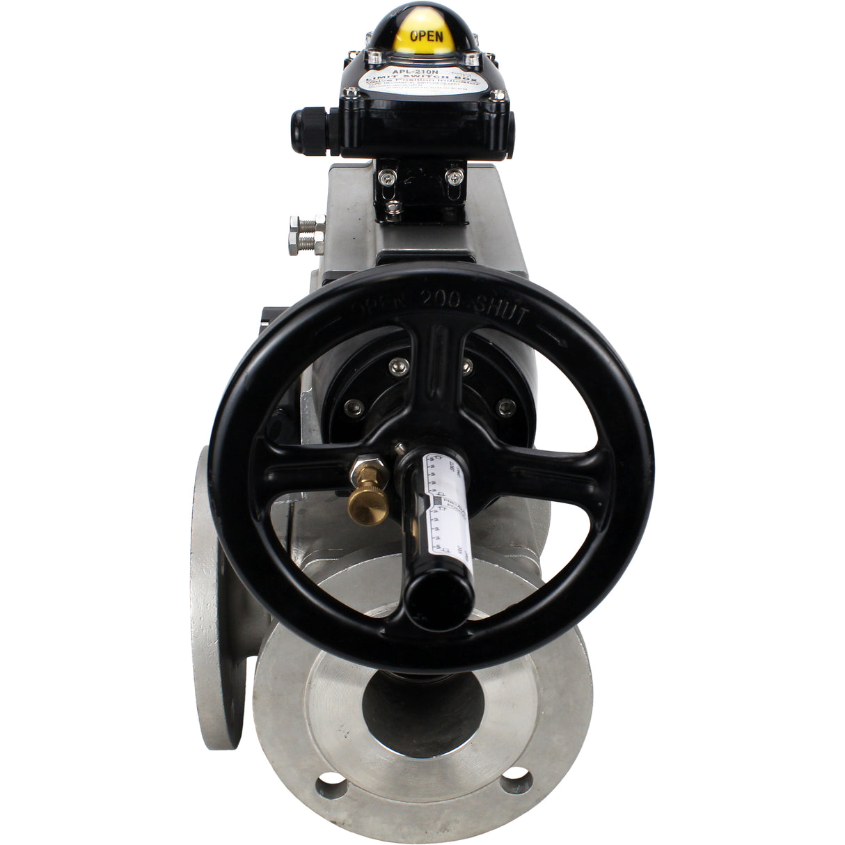 Ball valves Elephant BV3232P(4pc)-FP-3WL-F-ISO-H DN100 16 bar full bore, flanged, body - stainless steel SS316, ISO flange F10/F12, square 19x19, with double pneumatic actuator PA-DA-105-1 action, pneumatic distributor 4M310-08 NAMUR 220V and LSU APL-210N