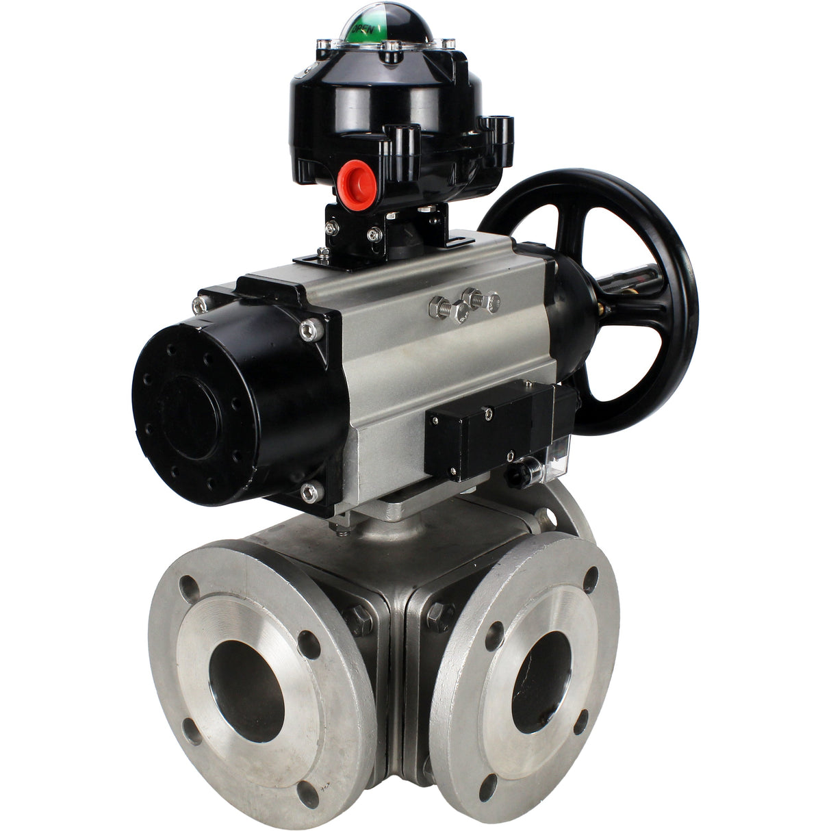 Ball valves Elephant BV3232P(4pc)-FP-3WL-F-ISO-H DN100 16 bar full bore, flanged, body - stainless steel SS316, ISO flange F10/F12, square 19x19, with double pneumatic actuator PA-DA-105-1 action, pneumatic distributor 4M310-08 24V and LSU APL-510N EX