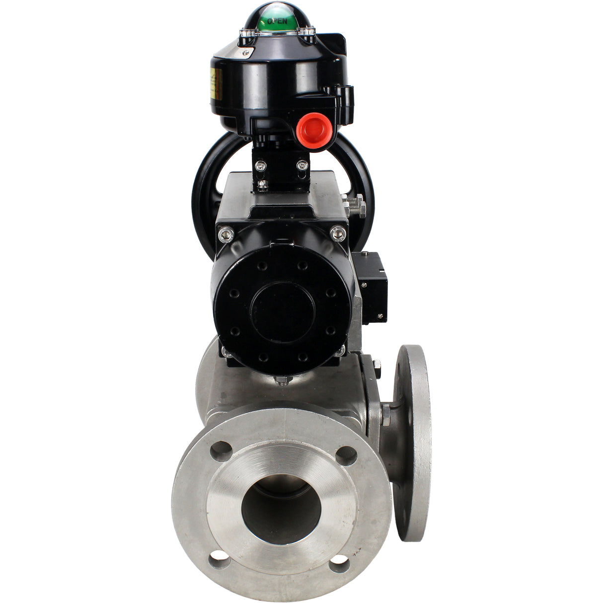 Ball valves Elephant BV3232P(4pc)-FP-3WL-F-ISO-H DN100 16 bar full bore, flanged, body - stainless steel SS316, ISO flange F10/F12, square 19x19, with double pneumatic actuator PA-DA-105-1 action, pneumatic distributor 4M310-08 220V and LSU APL-510N E