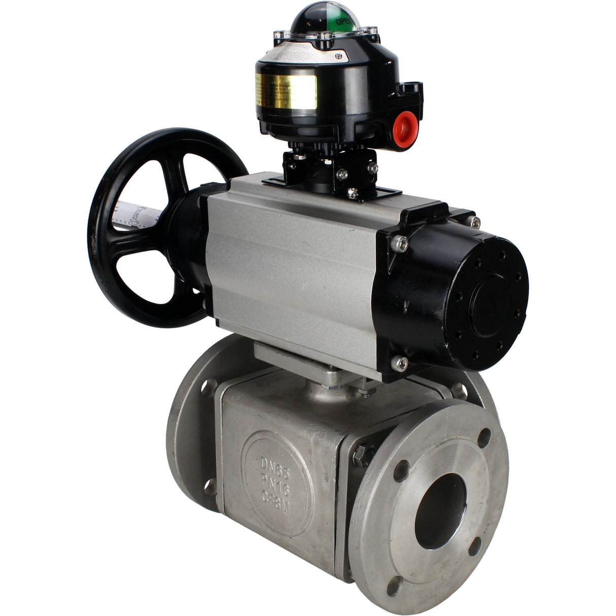 Ball valves Elephant BV3232P(4pc)-FP-3WL-F-ISO-H DN100 16 bar full bore, flanged, body - stainless steel SS316, ISO flange F10/F12, square 19x19, with double pneumatic actuator PA-DA-105-1 action, pneumatic distributor 4M310-08 24V and LSU APL-510N EX