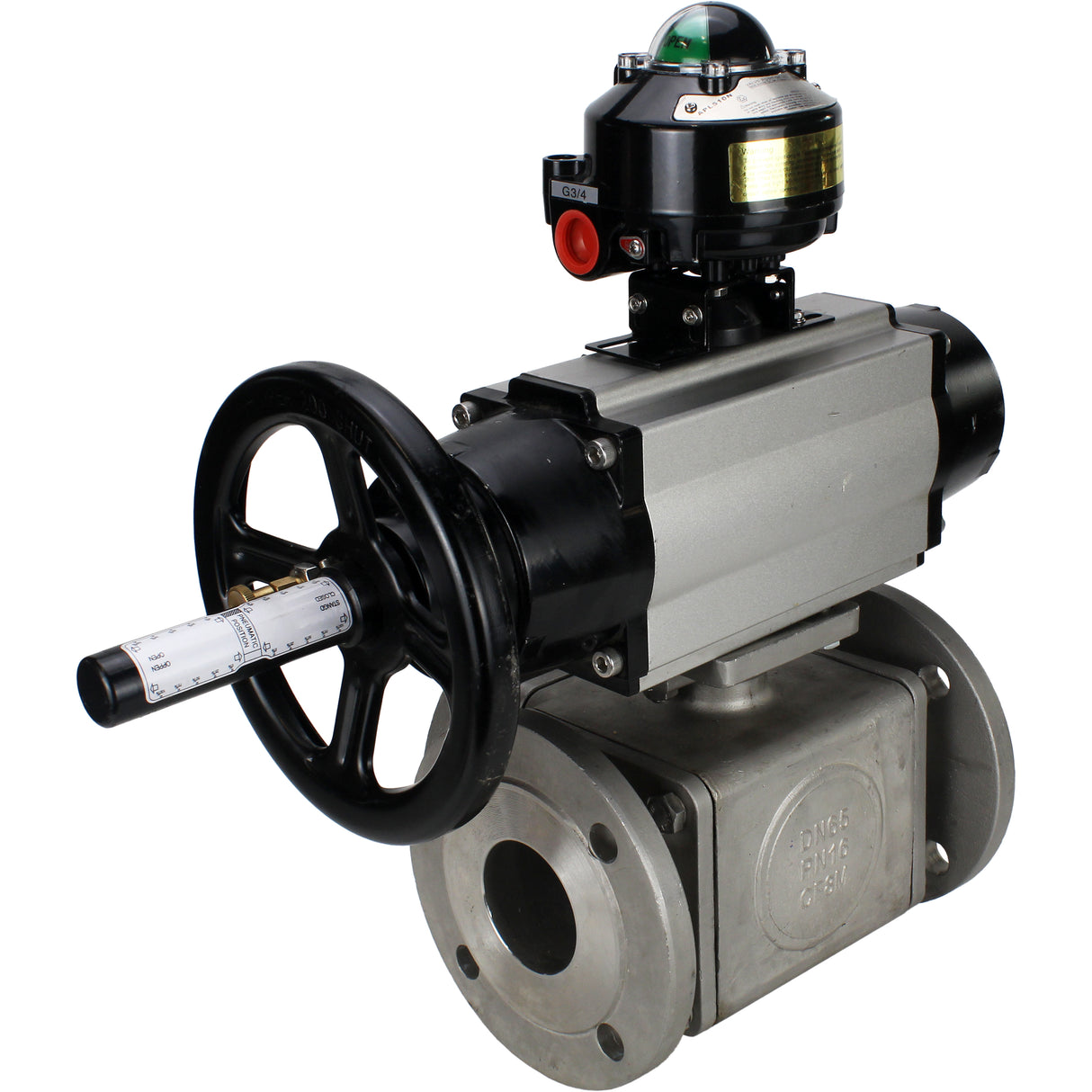 Ball valves Elephant BV3232P(4pc)-FP-3WL-F-ISO-H DN100 16 bar full bore, flanged, body - stainless steel SS316, ISO flange F10/F12, square 19x19, with double pneumatic actuator PA-DA-105-1 action, pneumatic distributor 4M310-08 220V and LSU APL-510N E