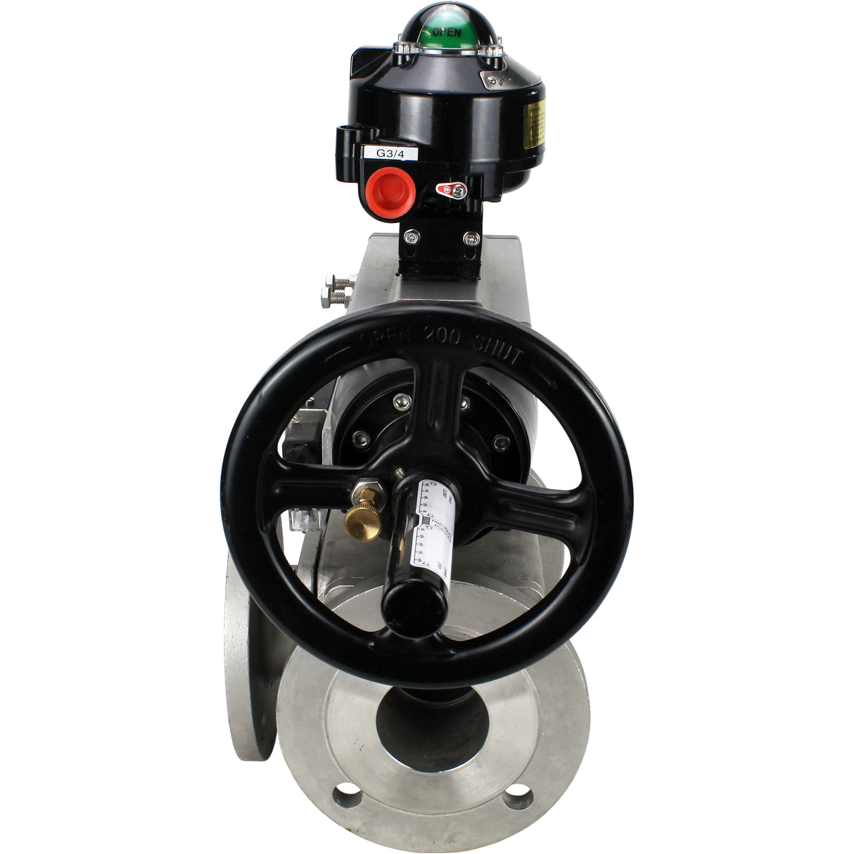 Ball valves Elephant BV3232P(4pc)-FP-3WL-F-ISO-H DN100 16 bar full bore, flanged, body - stainless steel SS316, ISO flange F10/F12, square 19x19, with double pneumatic actuator PA-DA-105-1 action, pneumatic distributor 4M310-08 220V and LSU APL-510N E