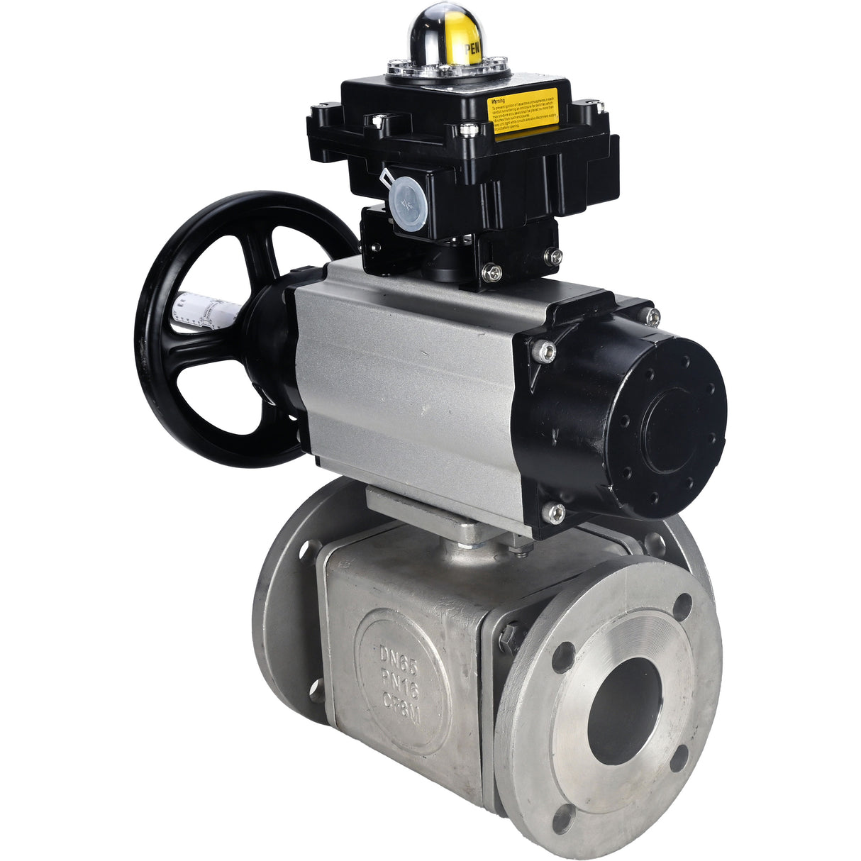 Ball valves Elephant BV3232P(4pc)-FP-3WL-F-ISO-H DN100 16 bar full bore, flanged, body - stainless steel SS316, ISO flange F10/F12, square 19x19, with double pneumatic actuator PA-DA-105-1 action, pneumatic distributor 4M310-08 220V and LSU APL-410N E