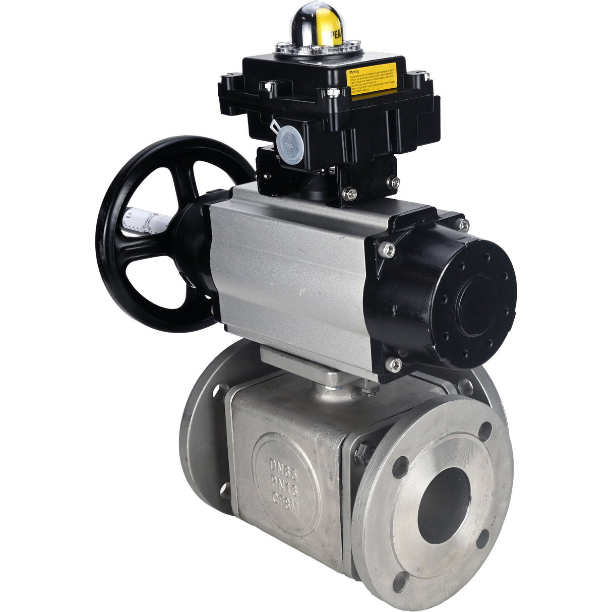 Ball valves Elephant BV3232P(4pc)-FP-3WL-F-ISO-H DN100 16 bar full bore, flanged, body - stainless steel SS316, ISO flange F10/F12, square 19x19, with double pneumatic actuator PA-DA-105-1 action, pneumatic distributor 4M310-08 220V and LSU APL-410N E