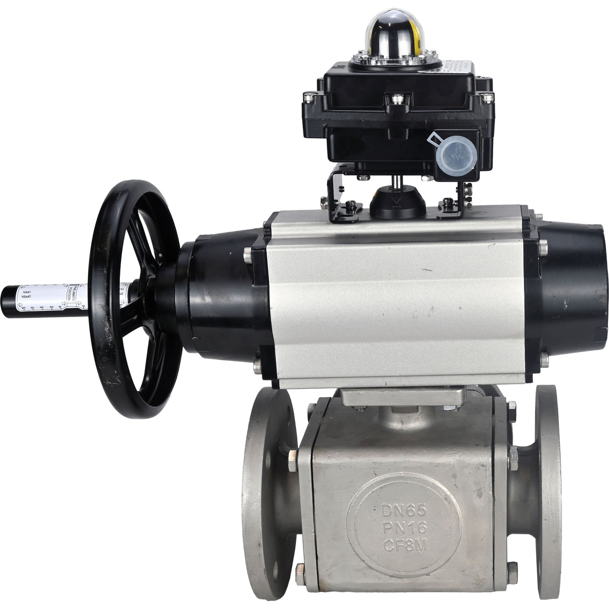 Ball valves Elephant BV3232P(4pc)-FP-3WL-F-ISO-H DN100 16 bar full bore, flanged, body - stainless steel SS316, ISO flange F10/F12, square 19x19, with double pneumatic actuator PA-DA-105-1 action, pneumatic distributor 4M310-08 220V and LSU APL-410N E