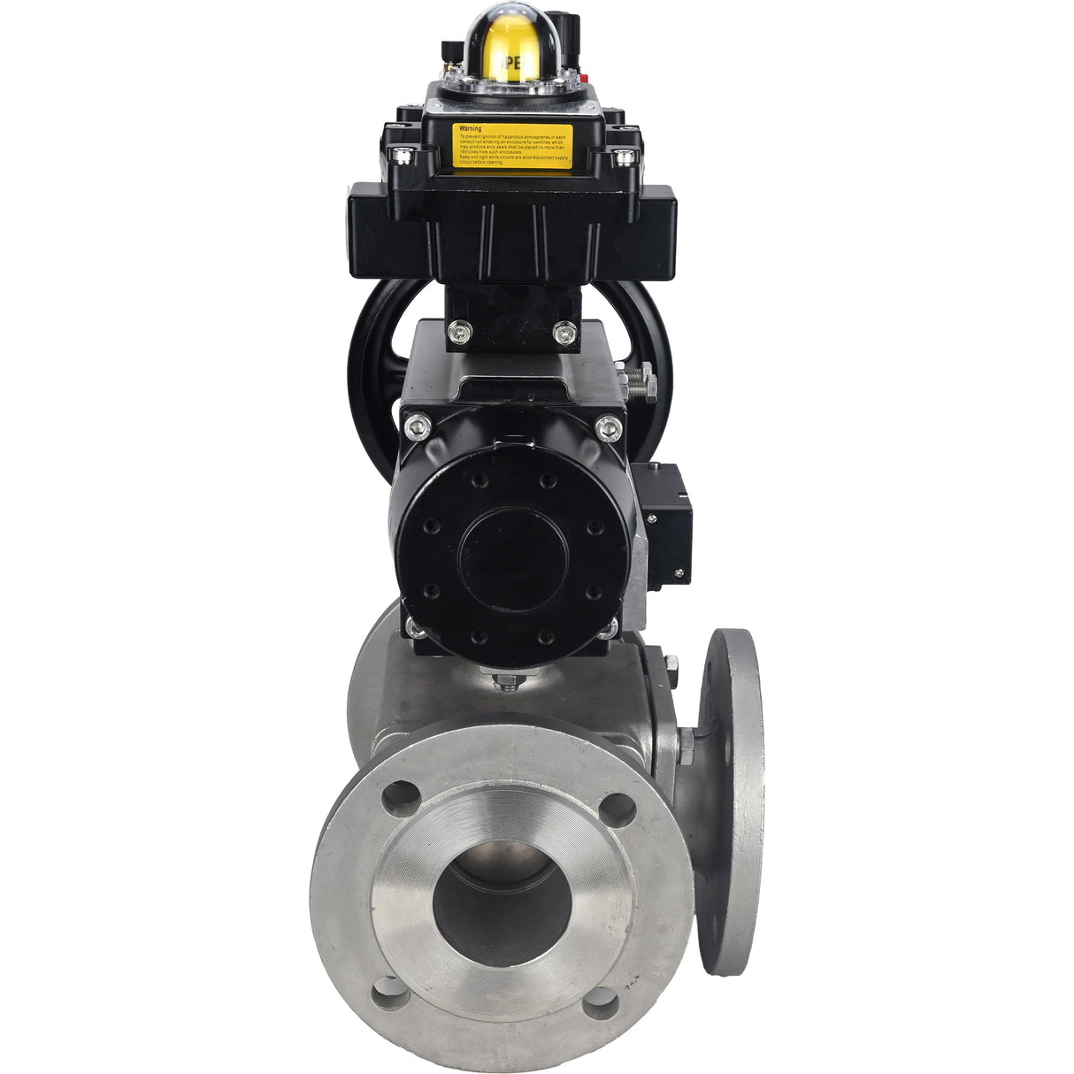 Ball valves Elephant BV3232P(4pc)-FP-3WL-F-ISO-H DN100 16 bar full bore, flanged, body - stainless steel SS316, ISO flange F10/F12, square 19x19, with pneumatic actuator PA-DA-105-1, pneumatic distributor 4M310-08 24V, LSU APL-410N EX and ATU AFC2000