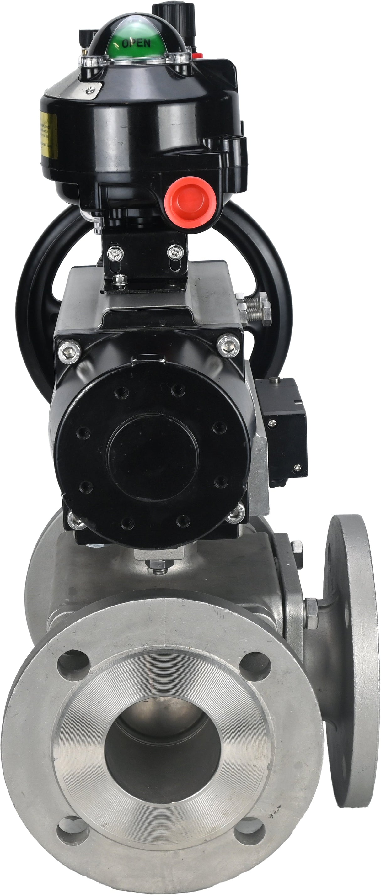 Ball valves Elephant BV3232P(4pc)-FP-3WL-F-ISO-H DN100 16 bar full bore, flanged, body - stainless steel SS316, ISO flange F10/F12, square 19x19, with pneumatic actuator PA-DA-105-1, pneumatic distributor 4M310-08 24V, LSU APL-510N EX and ATU AFC2000