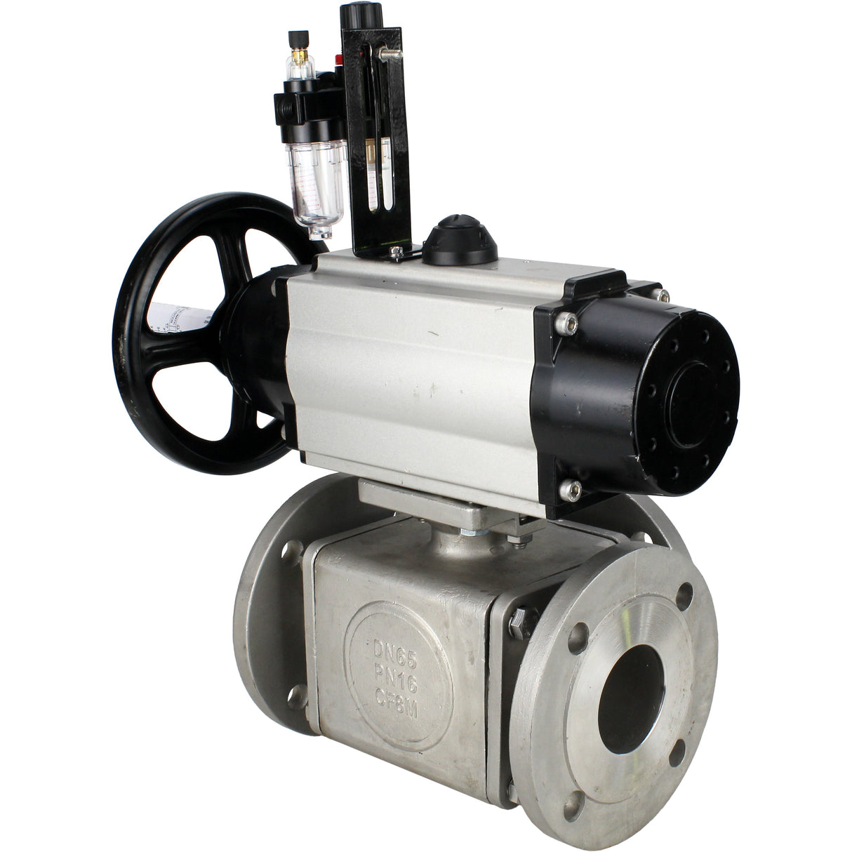 Ball valves Elephant BV3232P(4pc)-FP-3WL-F-ISO-H DN100 16 bar full bore, flanged, body - stainless steel SS316, ISO flange F10/F12, square 19x19, with double pneumatic actuator PA-DA-105-1 action, pneumatic distributor 4V320-10 220V and ATU AFC2000