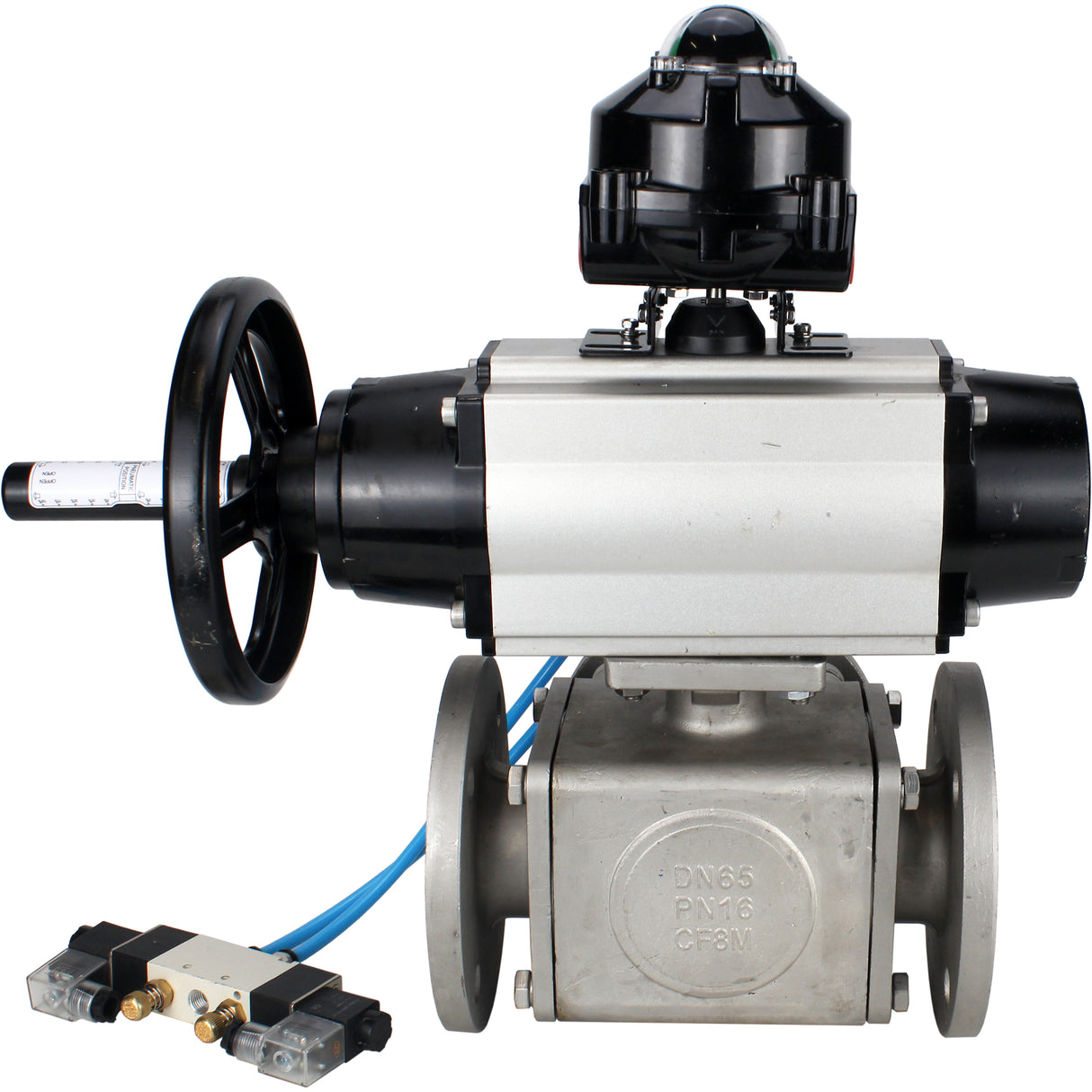 Ball valves Elephant BV3232P(4pc)-FP-3WL-F-ISO-H DN100 16 bar full bore, flanged, body - stainless steel SS316, ISO flange F10/F12, square 19x19, with double pneumatic actuator PA-DA-105-1 action, pneumatic distributor 4V320-10 220V and LSU APL-510N E