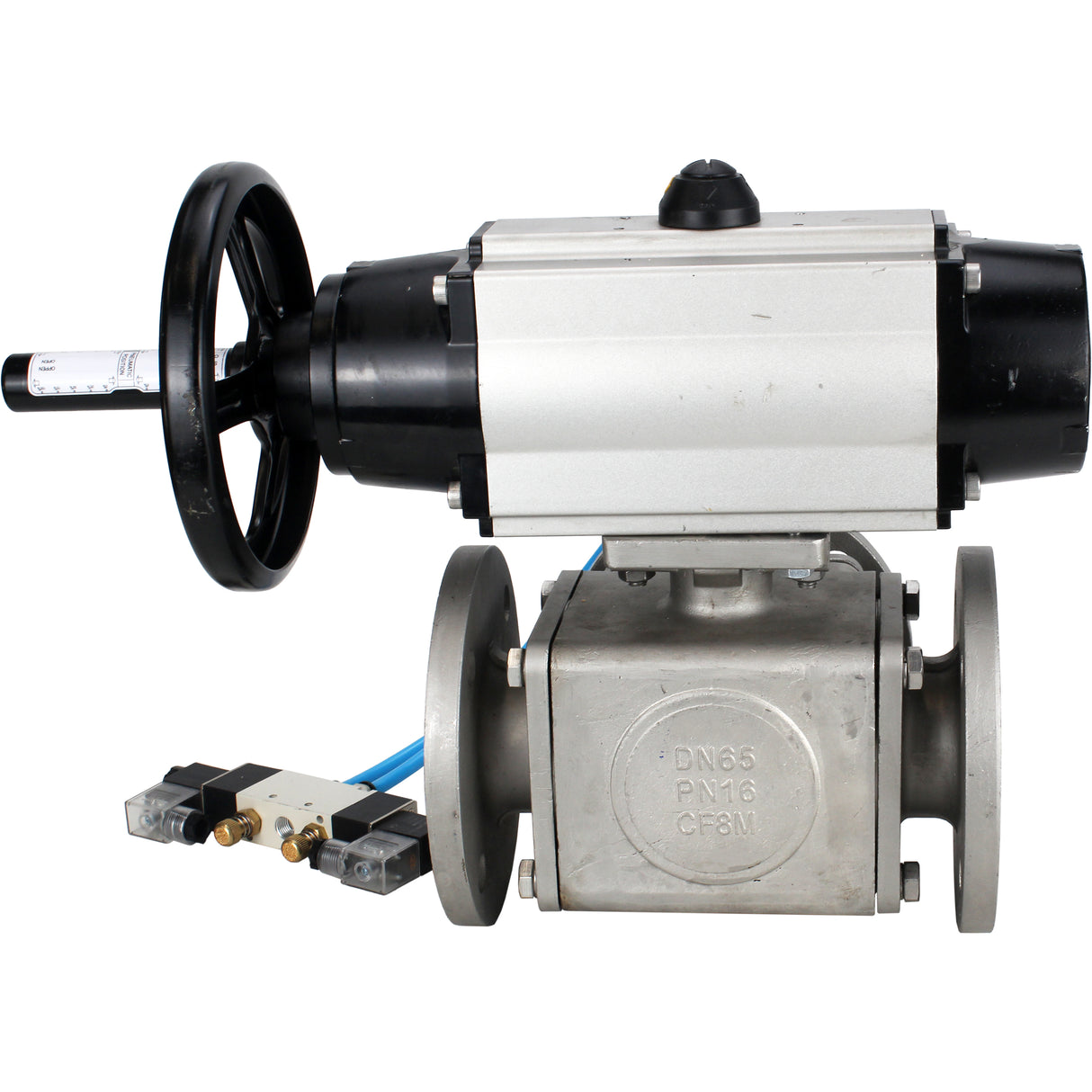 Ball valves Elephant BV3232P(4pc)-FP-3WL-F-ISO-H DN100 16 bar full bore, flanged, body - stainless steel SS316, ISO flange F10/F12, square 19x19, with double pneumatic actuator PA-DA-105-1 action and pneumatic distributor 4V320-8 220V