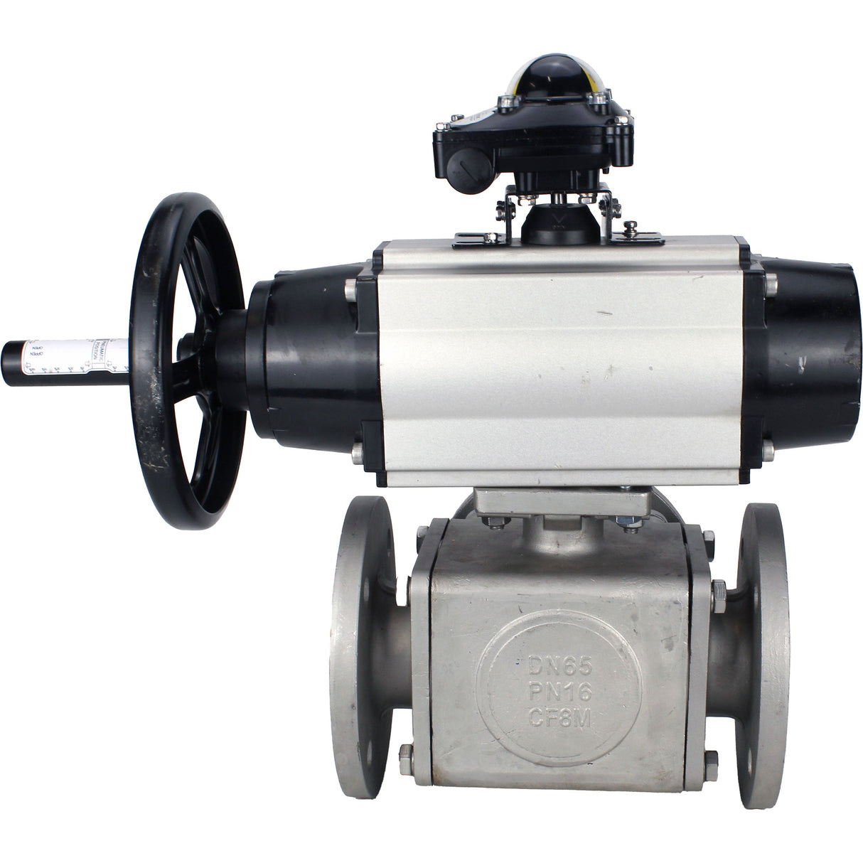 Robinets à boisseau sphérique Elephant BV3232P(4pc)-FP-3WL-F-ISO-H DN100 16 bar passage intégral, à brides, corps - acier inoxydable SS316, bride ISO F10/F12, carré 19x19, avec double actionneur pneumatique PA-DA-105-1 actions et BKV APL-210N