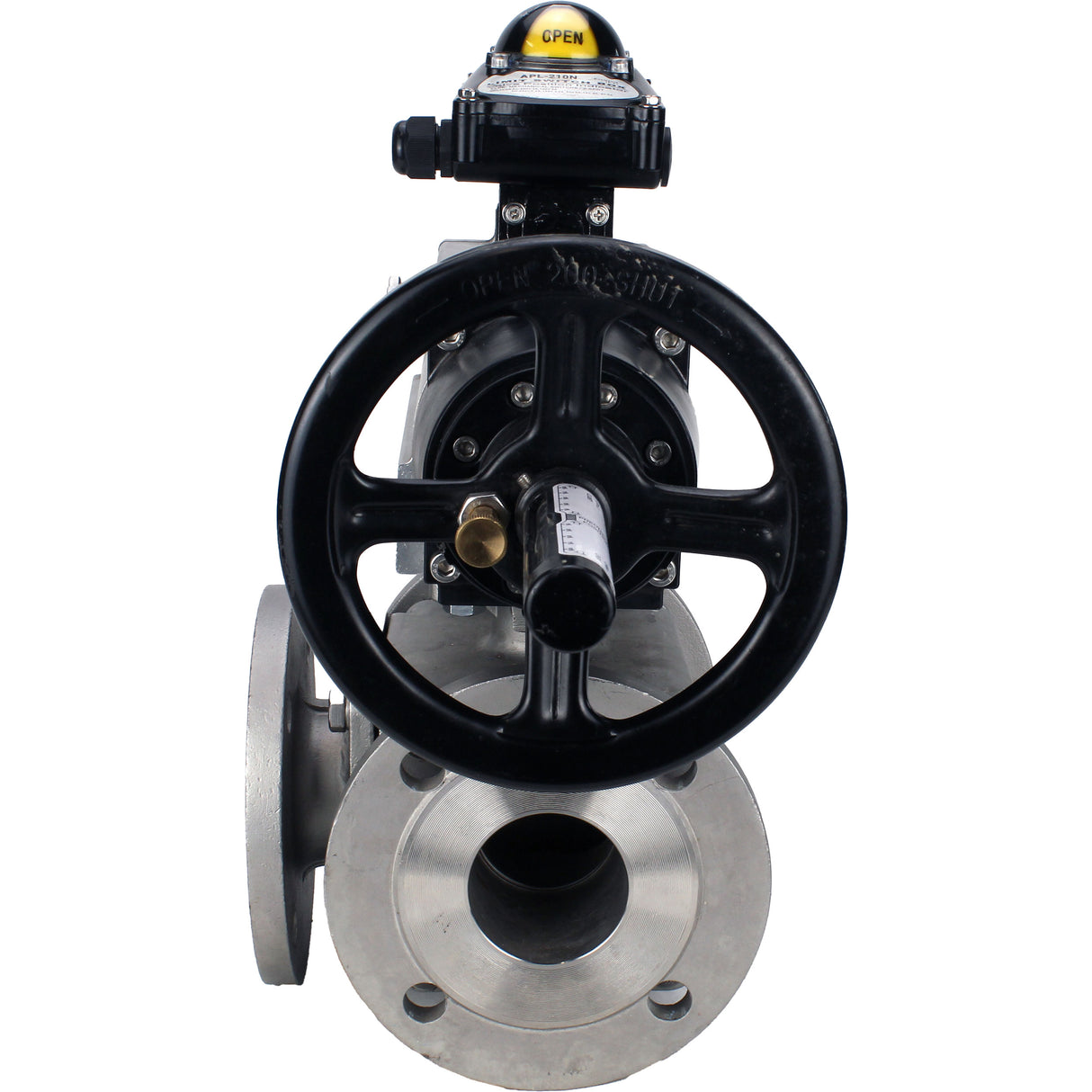 Robinets à boisseau sphérique Elephant BV3232P(4pc)-FP-3WL-F-ISO-H DN100 16 bar passage intégral, à brides, corps - acier inoxydable SS316, bride ISO F10/F12, carré 19x19, avec double actionneur pneumatique PA-DA-105-1 actions et BKV APL-210N