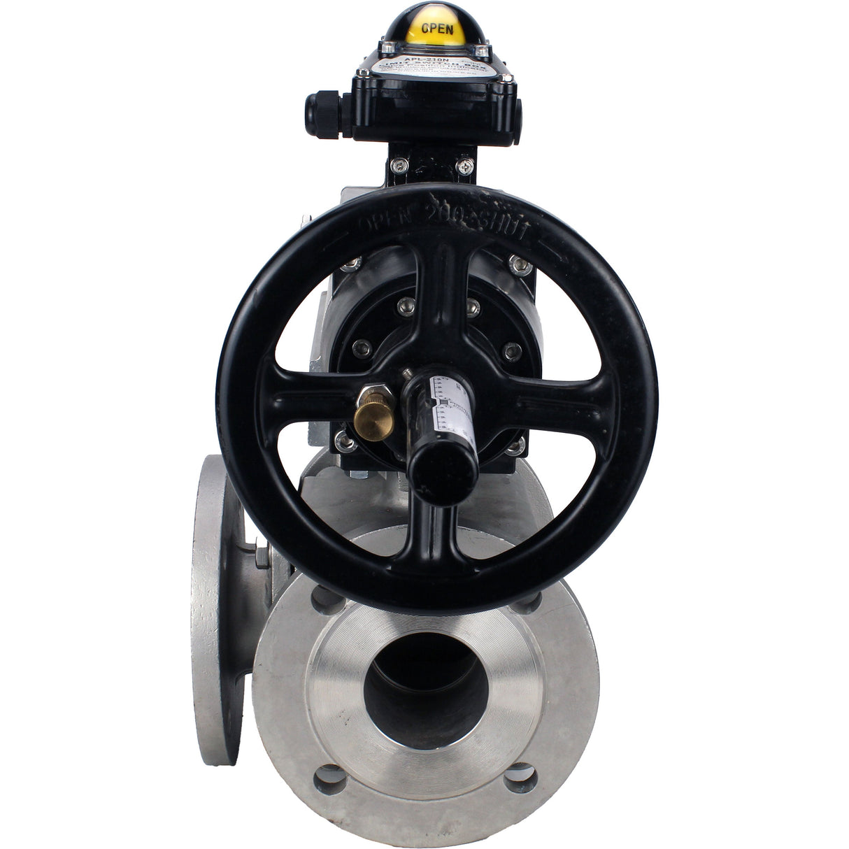 Robinets à boisseau sphérique Elephant BV3232P(4pc)-FP-3WL-F-ISO-H DN100 16 bar passage intégral, à brides, corps - acier inoxydable SS316, bride ISO F10/F12, carré 19x19, avec double actionneur pneumatique PA-DA-105-1 actions et BKV APL-210N