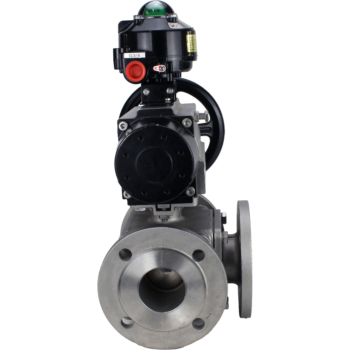 Robinets à boisseau sphérique Elephant BV3232P(4pc)-FP-3WL-F-ISO-H DN100 16 bar passage intégral, à brides, corps - acier inoxydable SS316, bride ISO F10/F12, carré 19x19, avec double actionneur pneumatique PA-DA-105-1 actions et BKV APL-510N EX