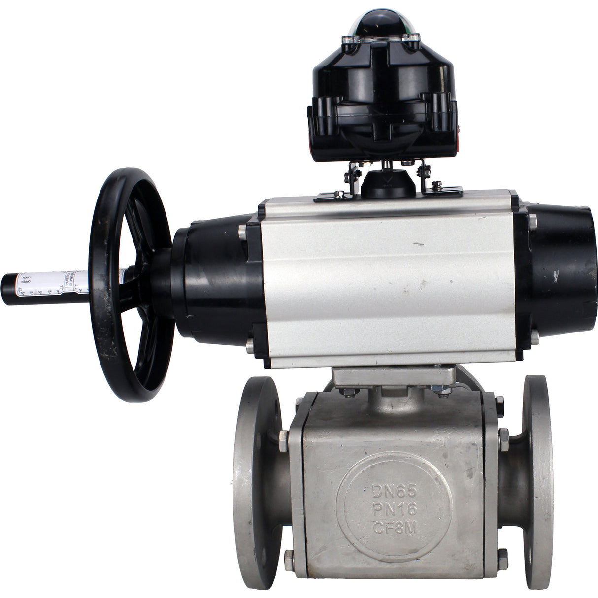 Robinets à boisseau sphérique Elephant BV3232P(4pc)-FP-3WL-F-ISO-H DN100 16 bar passage intégral, à brides, corps - acier inoxydable SS316, bride ISO F10/F12, carré 19x19, avec double actionneur pneumatique PA-DA-105-1 actions et BKV APL-510N EX