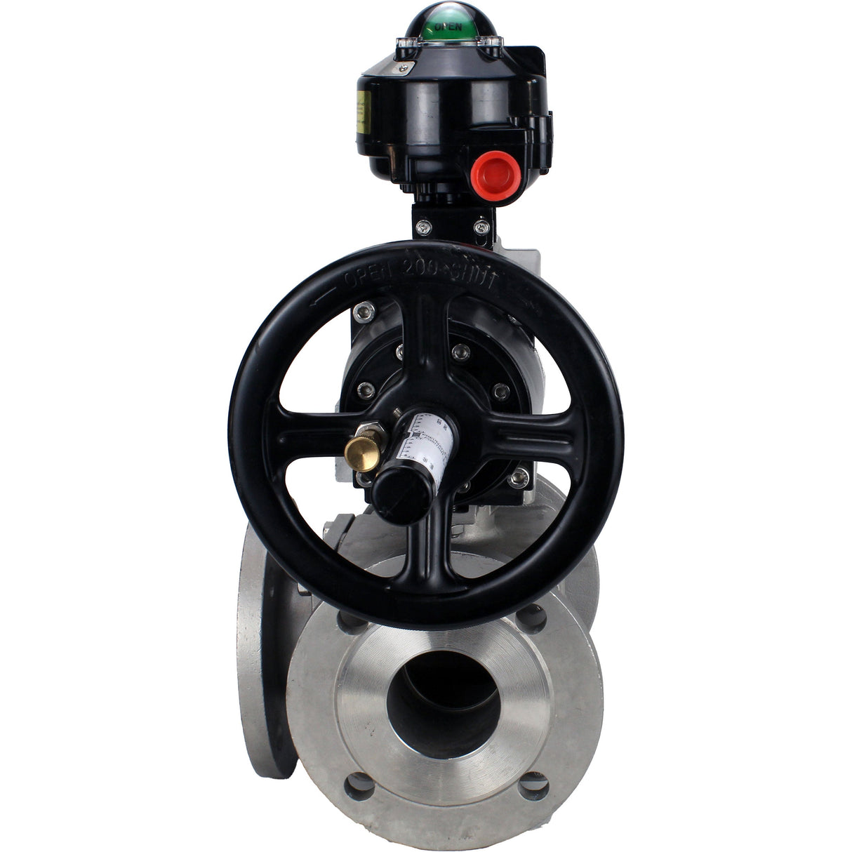 Robinets à boisseau sphérique Elephant BV3232P(4pc)-FP-3WL-F-ISO-H DN100 16 bar passage intégral, à brides, corps - acier inoxydable SS316, bride ISO F10/F12, carré 19x19, avec double actionneur pneumatique PA-DA-105-1 actions et BKV APL-510N EX