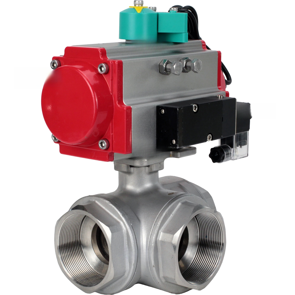 Ball valves Elephant BV3232P(4pc)-SP-3WL-T-ISO-H DN10-100 63/40 bar standard L-type, internal thread, body - 316 stainless steel, seal - PTFE, with PA-DA pneumatic actuator, pneumatic distributor 4M310-08 220V and ALS200D magnetic switch
