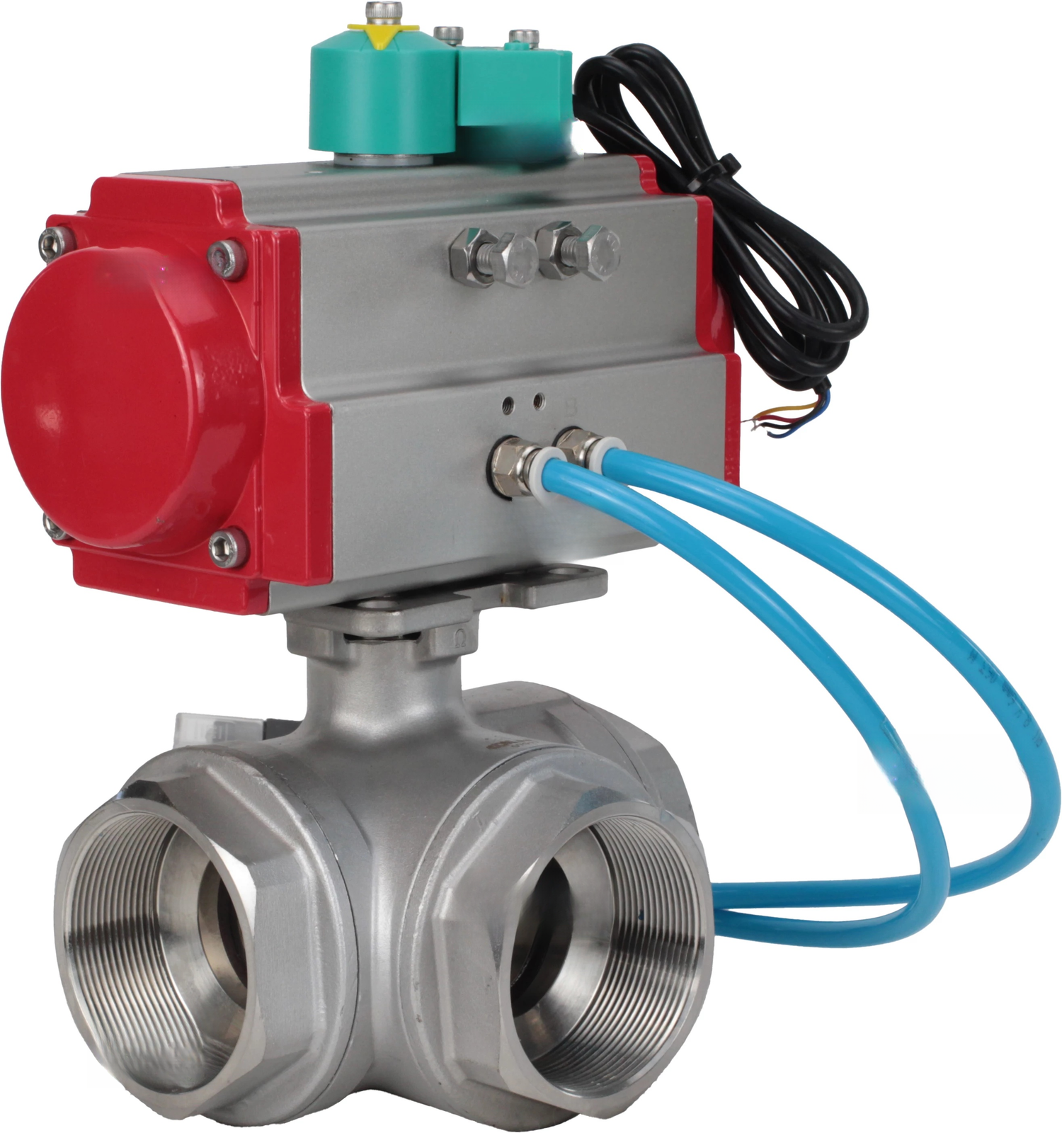 Ball valves Elephant BV3232P(4pc)-SP-3WL-T-ISO-H DN10-100 63/40 bar standard L-type, internal thread, body - 316 stainless steel, seal - PTFE, with PA-DA pneumatic actuator, pneumatic distributor 4V320-08 220V and ALS200D magnetic switch