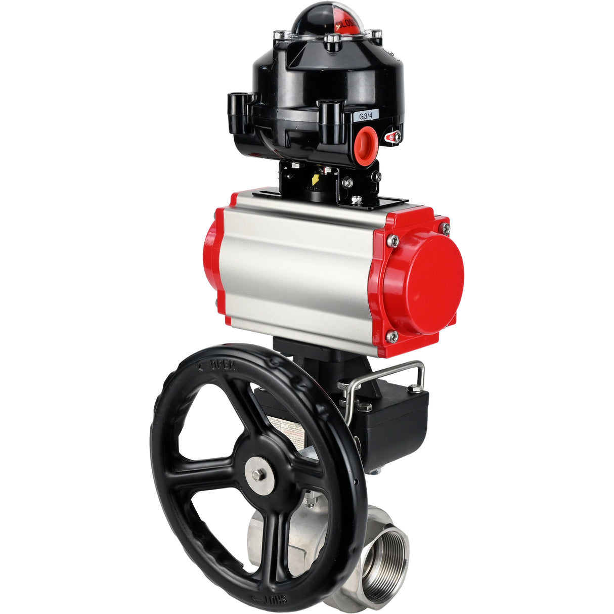 Ball valves Elephant BV3232P(2pc)-FP-T-ISO-H threaded, full bore, stainless steel body. steel SS316, seal - PTFE, with pneumatic drive Elephant PA-DA 052-105 pneumatic distributor 4M310-08 NAMUR 220V gearbox MON LSU APL-510N-EX