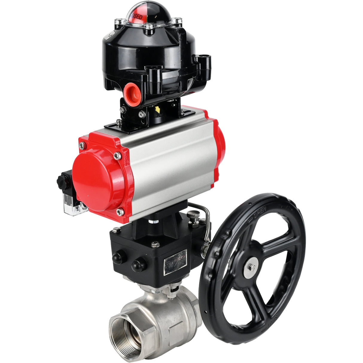 Ball valves Elephant BV3232P(2pc)-FP-T-ISO-H threaded, full bore, stainless steel body. steel SS316, seal - PTFE, with pneumatic drive Elephant PA-DA 052-105 pneumatic distributor 4M310-08 NAMUR 220V gearbox MON LSU APL-510N-EX