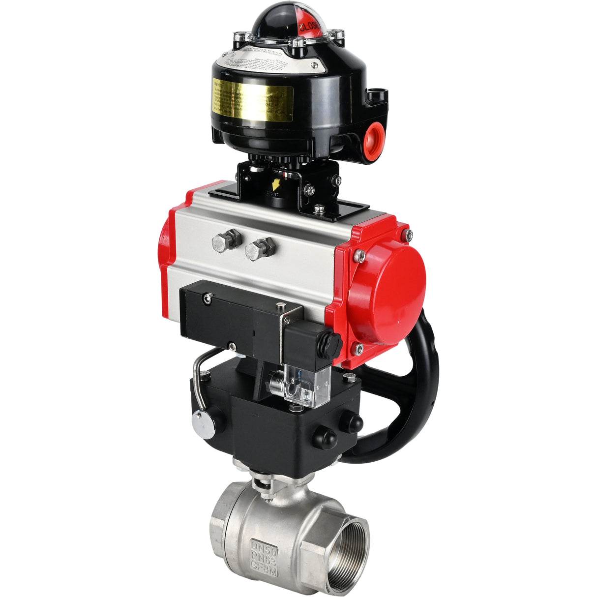 Ball valves Elephant BV3232P(2pc)-FP-T-ISO-H threaded, full bore, stainless steel body. steel SS316, seal - PTFE, with pneumatic drive Elephant PA-DA 052-105 pneumatic distributor 4M310-08 NAMUR 220V gearbox MON LSU APL-510N-EX