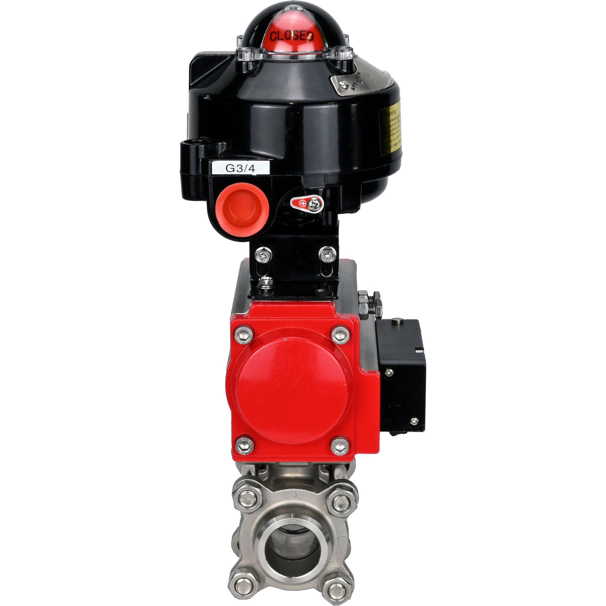 Vannes à boisseau sphérique Elephant BV3232P(3pc)-FP-W-ISO-H à souder, passage intégral, corps - acier inoxydable SS316, joint - PTFE, avec actionneur pneumatique Elephant PA-DA 052- 083 distributeur pneumatique 4M310-08 220V BKV APL-510N-EX