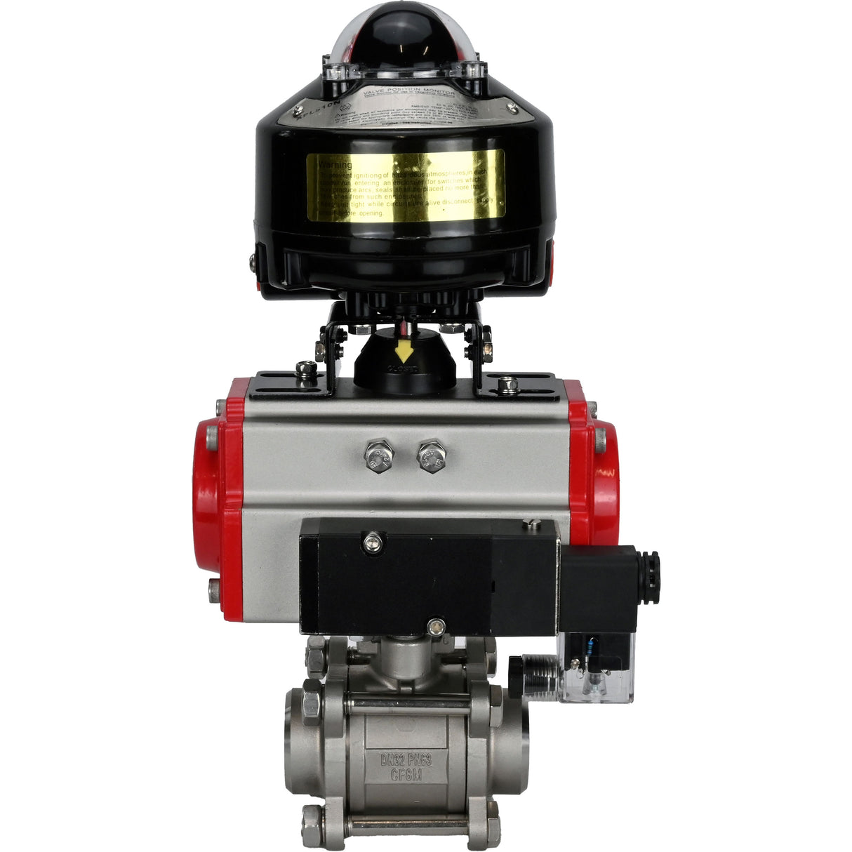 Vannes à boisseau sphérique Elephant BV3232P(3pc)-FP-W-ISO-H à souder, passage intégral, corps - acier inoxydable SS316, joint - PTFE, avec actionneur pneumatique Elephant PA-DA 052- 083 distributeur pneumatique 4M310-08 24V BKV APL-510N-EX