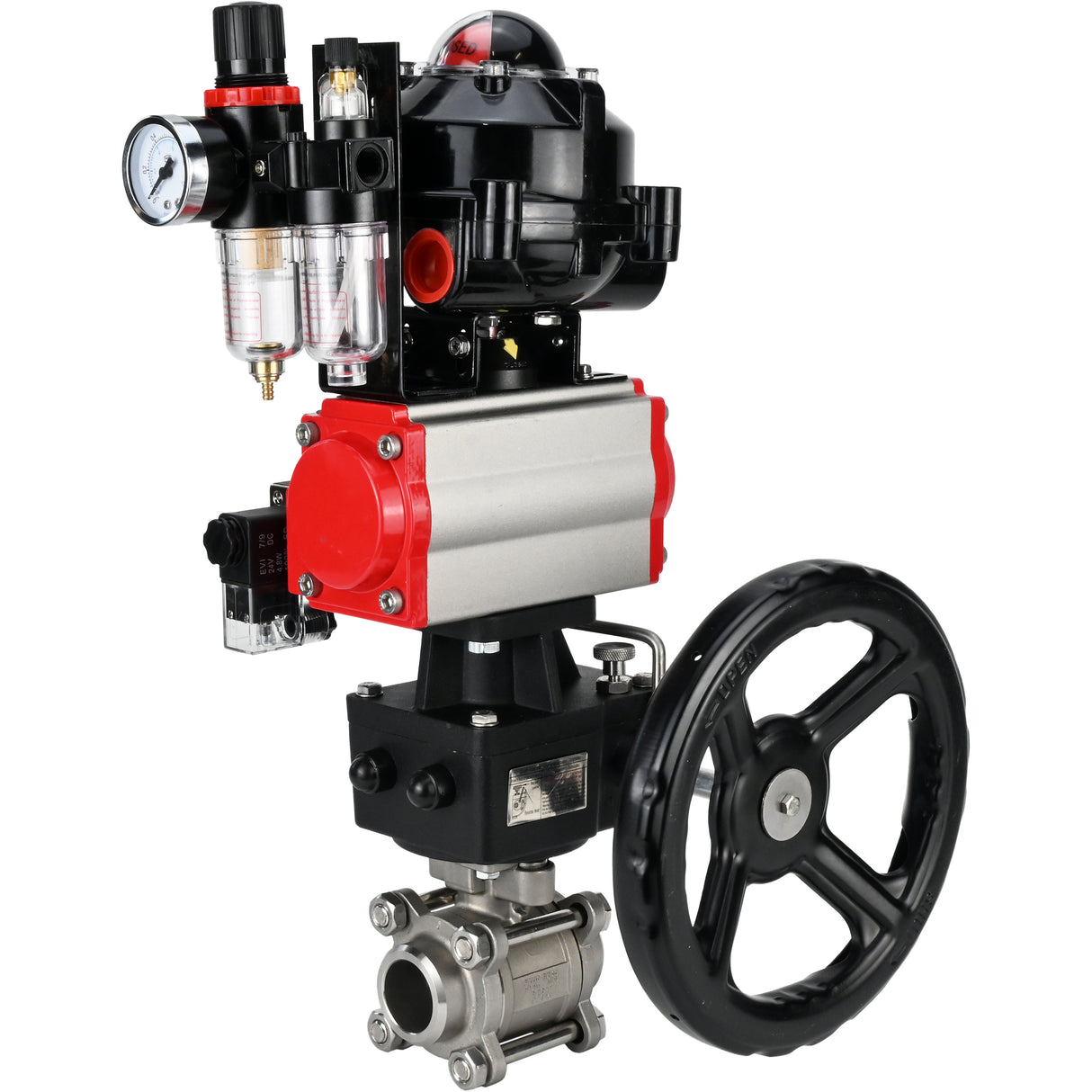 Ball valves Elephant BV3232P(3pc)-FP-W-ISO-H for welding, full bore, body - stainless steel SS316, seal - PTFE, with pneumatic drive PA-DA-052- 083 pneumatic distributor 4M310-08 NAMUR 24V gearbox MON ATU AFC2000 LSU APL-510N-EX