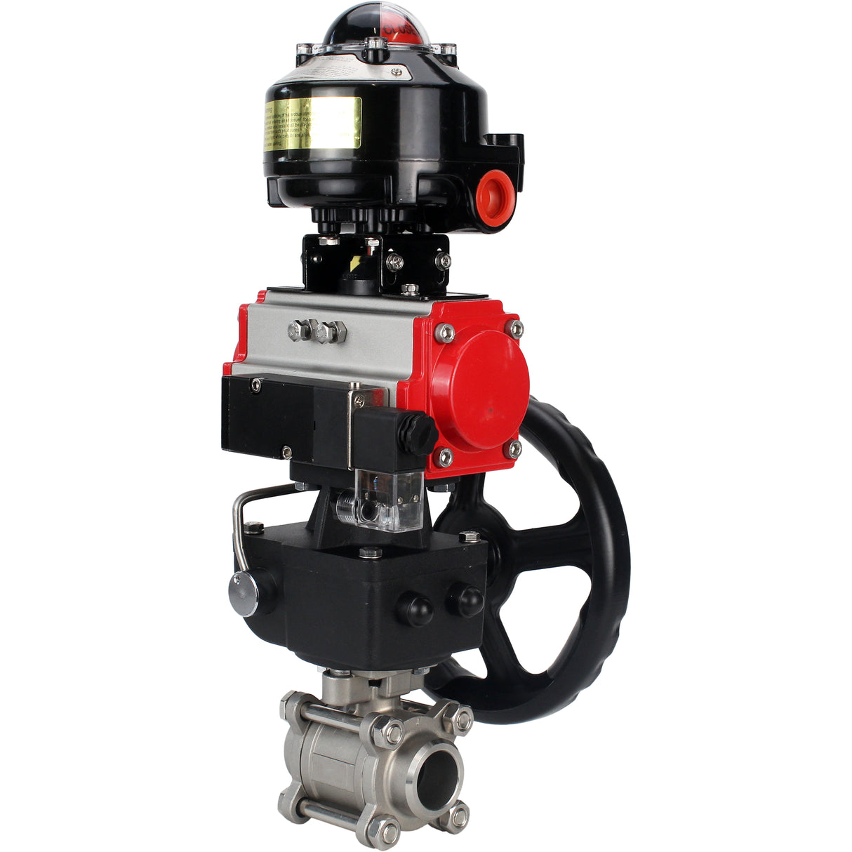 Ball valves Elephant BV3232P(3pc)-FP-W-ISO-H for welding, full bore, stainless steel body. steel SS316, seal - PTFE, with pneumatic drive Elephant PA-DA 052-083 pneumatic distributor 4M310-08 NAMUR 24V gearbox MON LSU APL-510N-EX