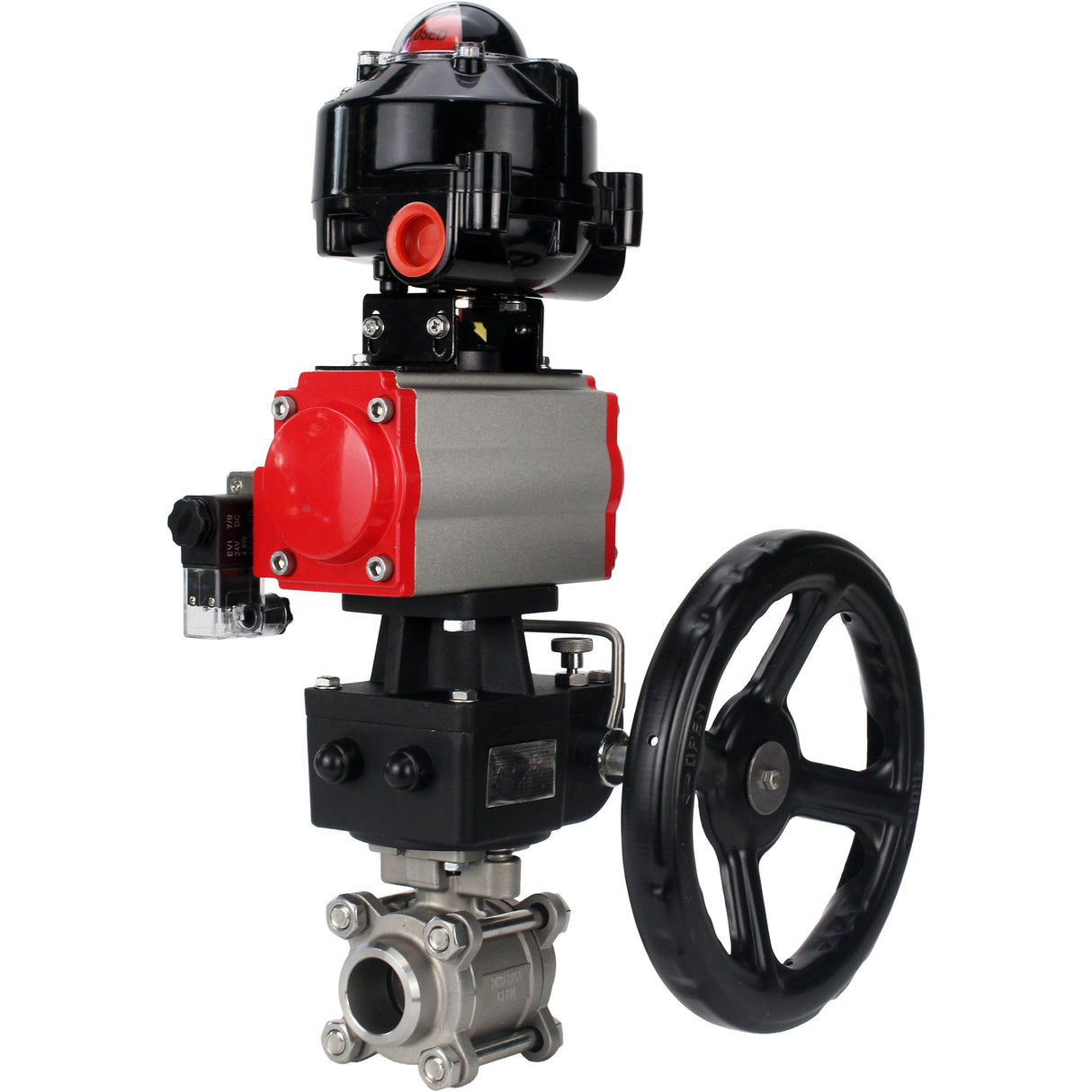 Ball valves Elephant BV3232P(3pc)-FP-W-ISO-H for welding, full bore, stainless steel body. steel SS316, seal - PTFE, with pneumatic drive Elephant PA-DA 052-083 pneumatic distributor 4M310-08 NAMUR 220V gearbox MON LSU APL-510N-EX