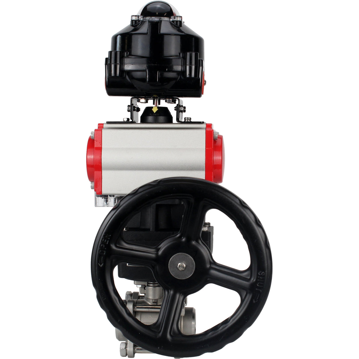 Ball valves Elephant BV3232P(3pc)-FP-W-ISO-H for welding, full bore, stainless steel body. steel SS316, seal - PTFE, with pneumatic drive Elephant PA-DA 052-083 pneumatic distributor 4M310-08 NAMUR 220V gearbox MON LSU APL-510N-EX