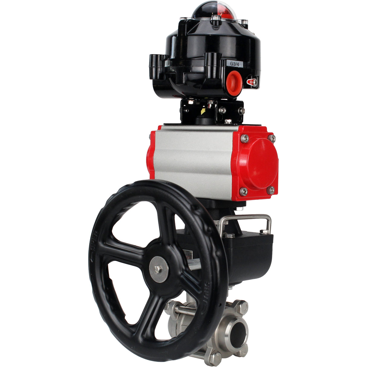 Ball valves Elephant BV3232P(3pc)-FP-W-ISO-H for welding, full bore, stainless steel body. steel SS316, seal - PTFE, with pneumatic drive Elephant PA-DA 052-083 pneumatic distributor 4M310-08 NAMUR 220V gearbox MON LSU APL-510N-EX