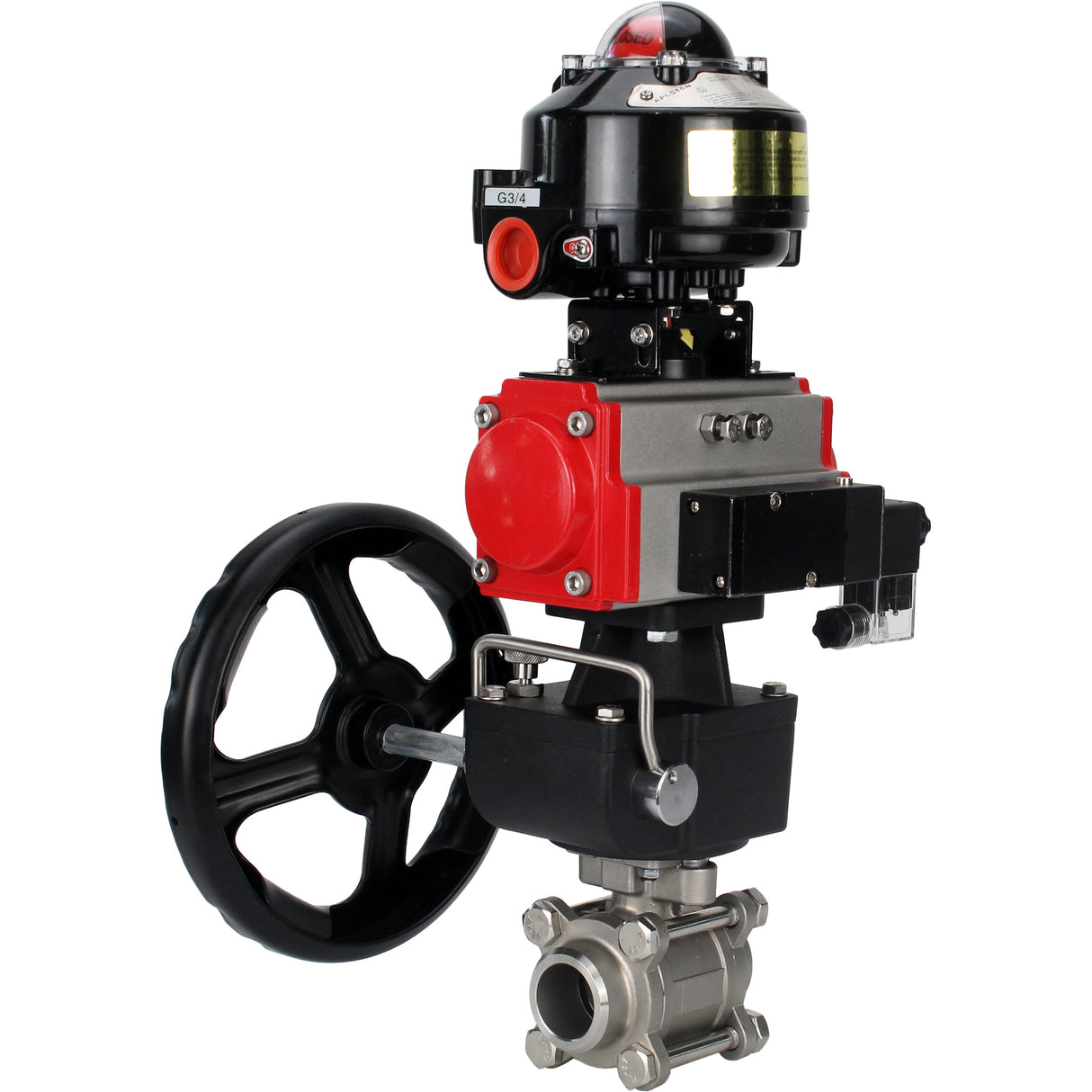 Ball valves Elephant BV3232P(3pc)-FP-W-ISO-H for welding, full bore, stainless steel body. steel SS316, seal - PTFE, with pneumatic drive Elephant PA-DA 052-083 pneumatic distributor 4M310-08 NAMUR 220V gearbox MON LSU APL-510N-EX