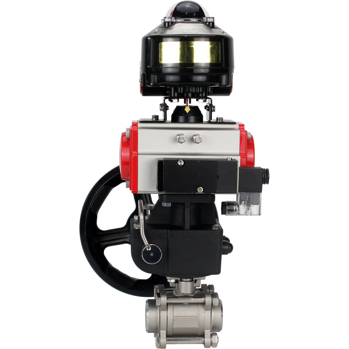 Ball valves Elephant BV3232P(3pc)-FP-W-ISO-H for welding, full bore, stainless steel body. steel SS316, seal - PTFE, with pneumatic drive Elephant PA-DA 052-083 pneumatic distributor 4M310-08 NAMUR 24V gearbox MON LSU APL-510N-EX