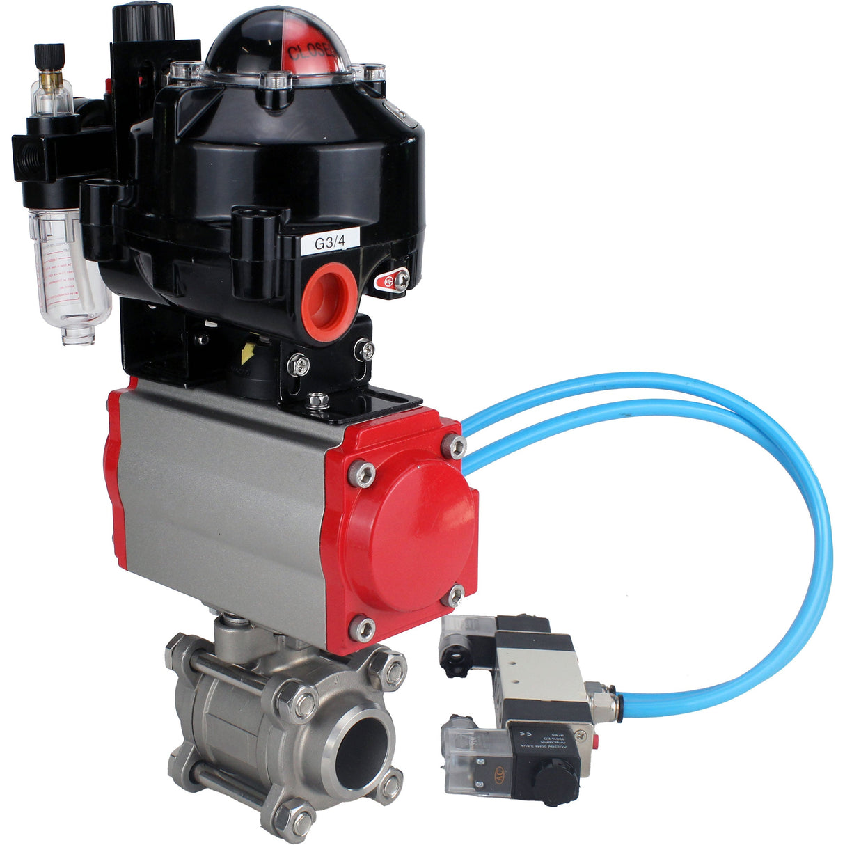 Vannes à boisseau sphérique Elephant BV3232P(3pc)-FP-W-ISO-H à souder, passage intégral, corps en acier inoxydable. acier SS316, joint - PTFE, avec actionneur pneumatique Elephant PA-DA 052-083 distributeur pneumatique 4V320-08 BPV AFC2000 BKV APL-510N-EX