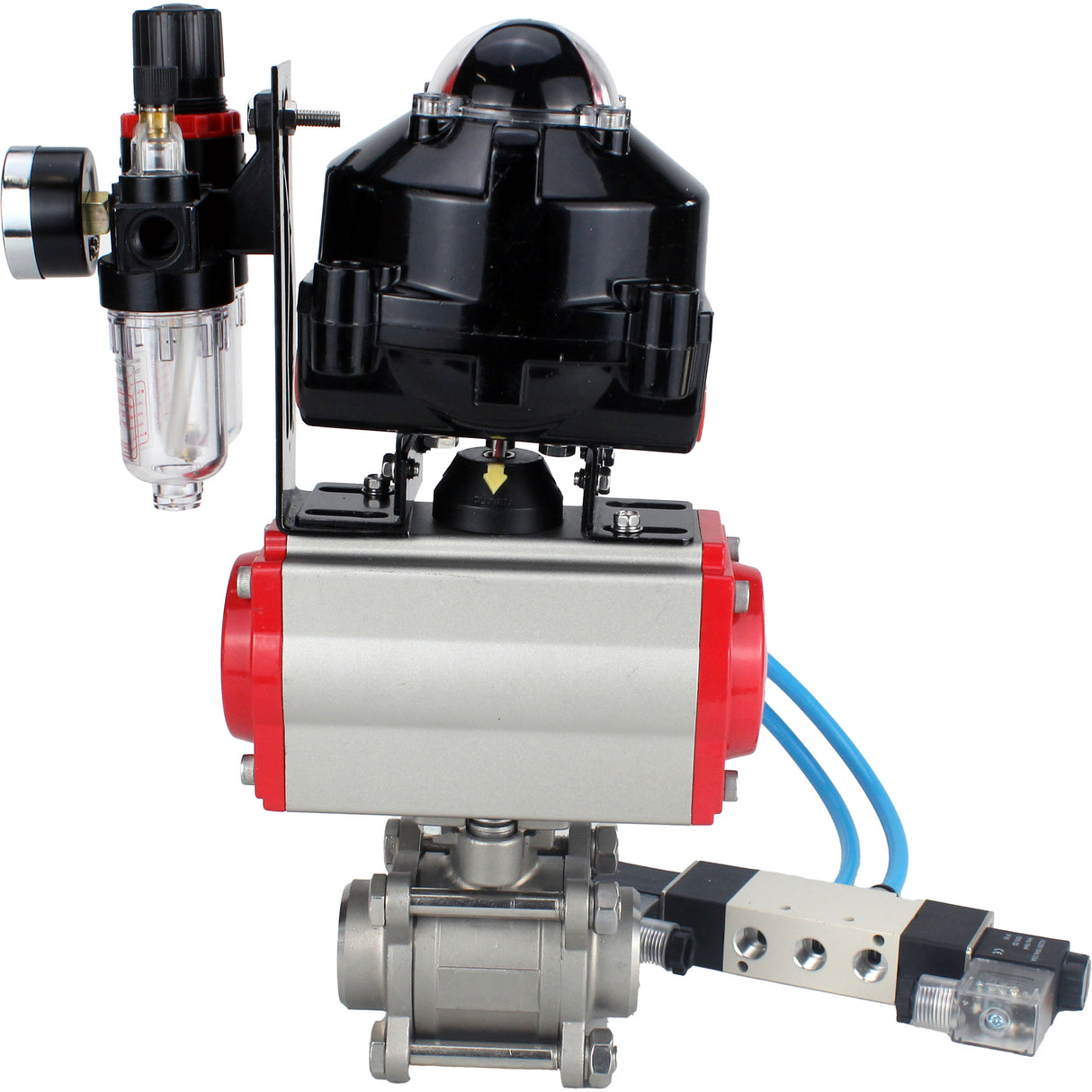 Vannes à boisseau sphérique Elephant BV3232P(3pc)-FP-W-ISO-H à souder, passage intégral, corps en acier inoxydable. acier SS316, joint - PTFE, avec actionneur pneumatique Elephant PA-SA 052-130 distributeur pneumatique 4V320-10 BPV AFC2000 APL-510N-EX